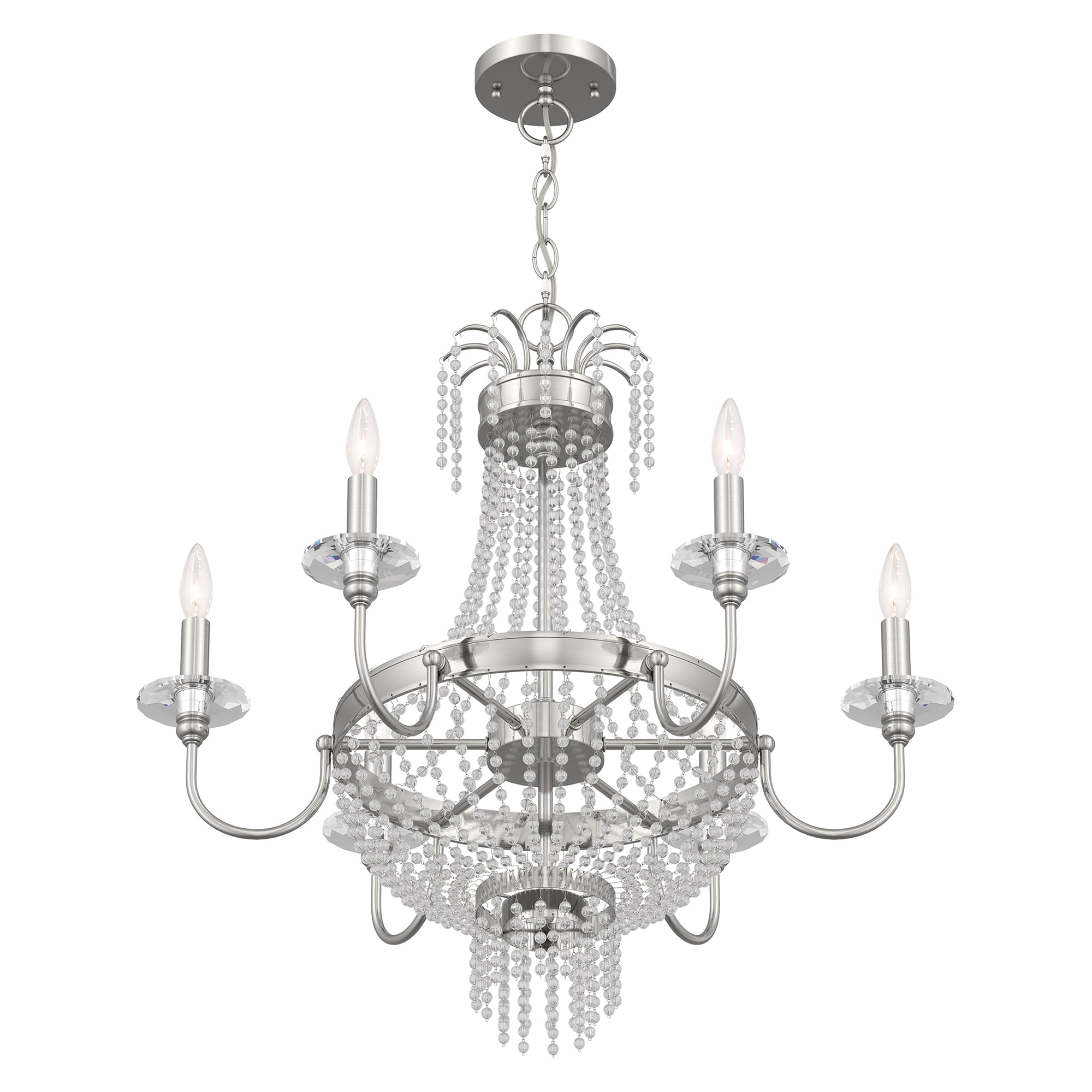 Brushed Nickel and Clear Crystal 6-Light Candelabra Chandelier