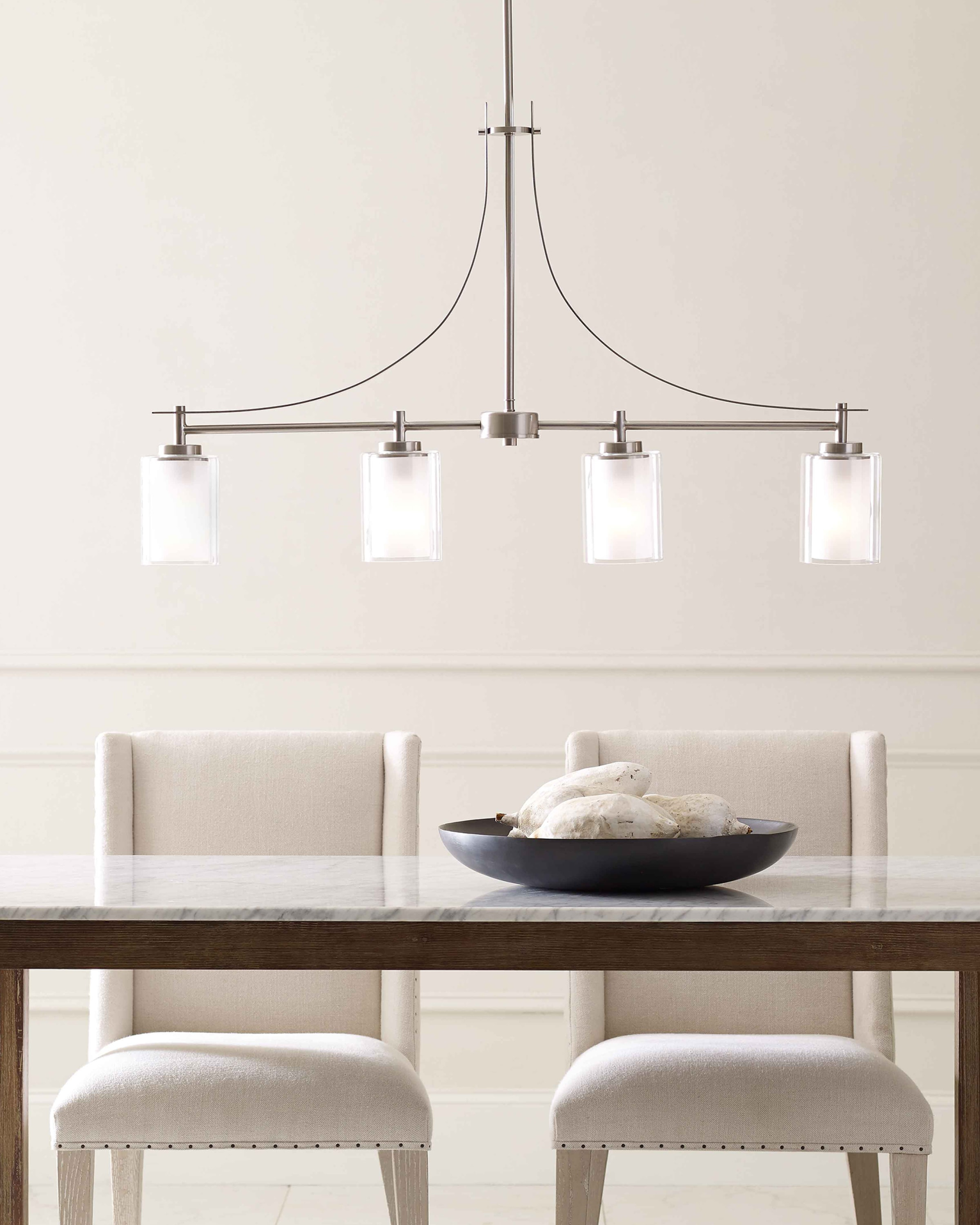 Elmwood Park 4-Light Brushed Nickel Hanging Dining Room Island Pendant with Satin Etched Glass Shades