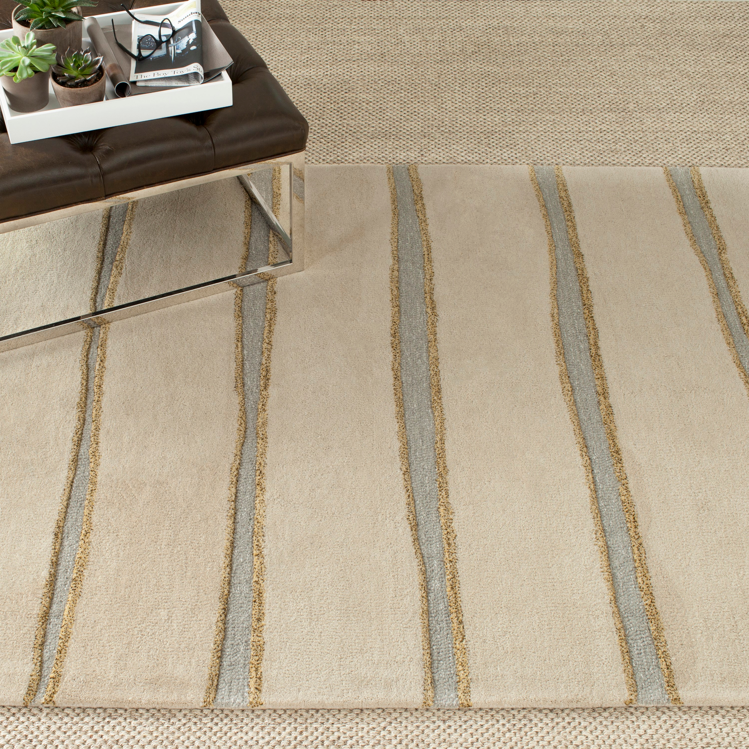SAFAVIEH Martha Stewart Chalk Stripe Area Rug, Wheat Beige, 2'6" x 4'3"