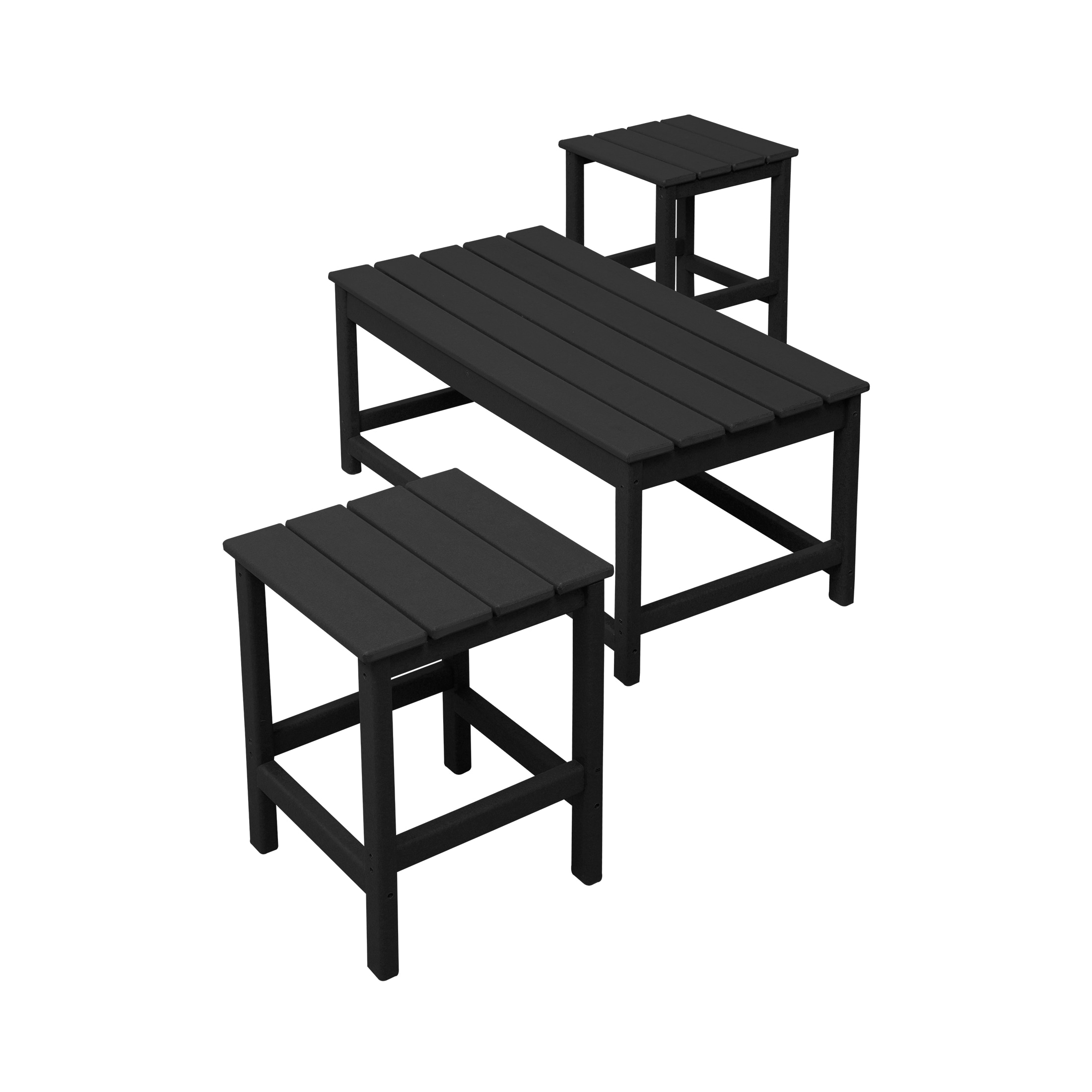 Polytrends  Laguna Hdpe All Weather Outdoor Patio Coffee And Side Tables (3-Piece Set) Black