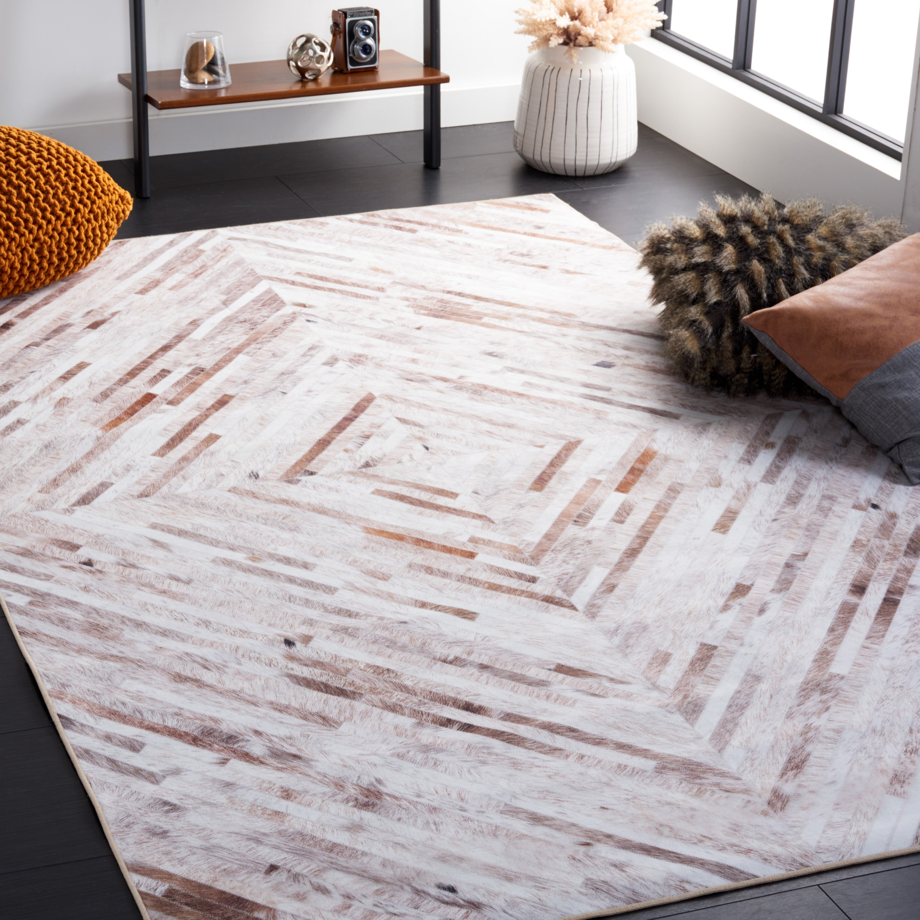 SAFAVIEH Faux Hide Curtis Diamond Area Rug, Beige/Brown, 9' x 12'