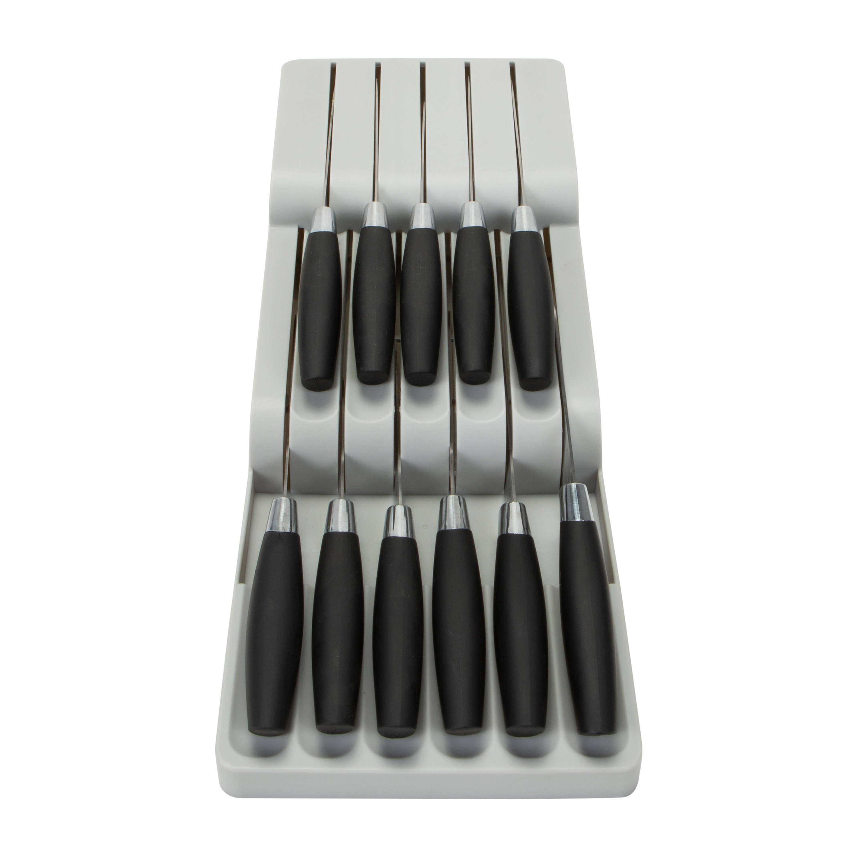 Gray Plastic 2 Tier Knife Drawer Organizer with 11 Slots