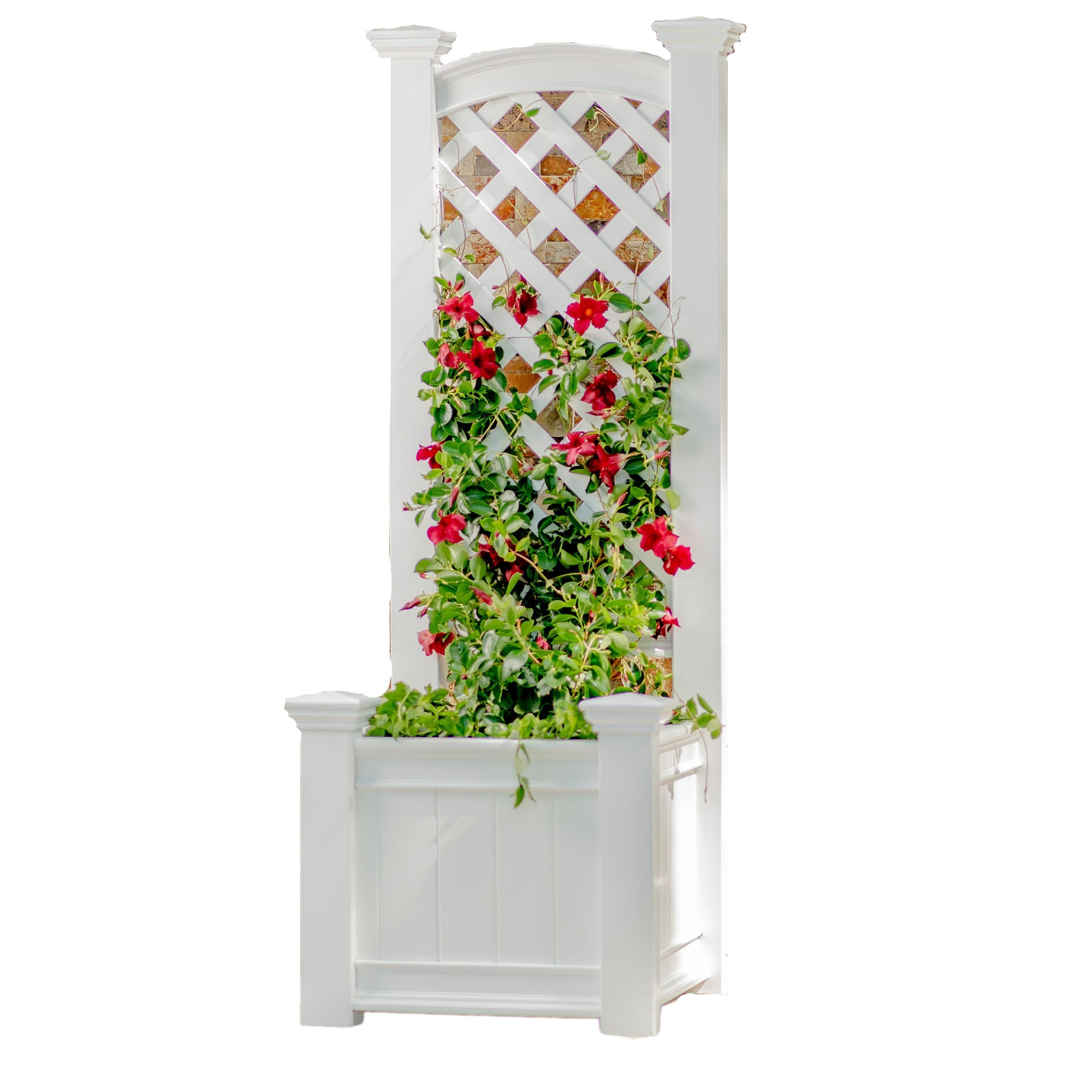 Classic White Vinyl Planter Box with Trellis, 65" Tall