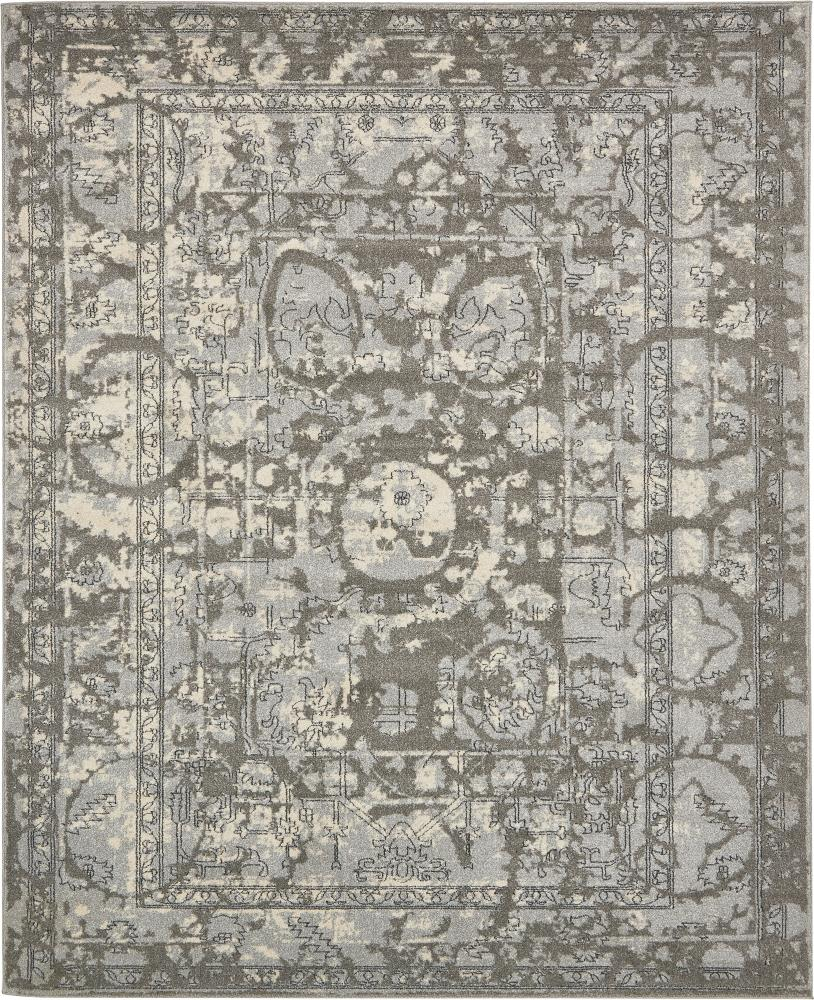 Unique Loom La Jolla Collection Contemporary, Abstract, Vintage, Border Area Rug, 8 ft x 10 ft, Gray/Silver