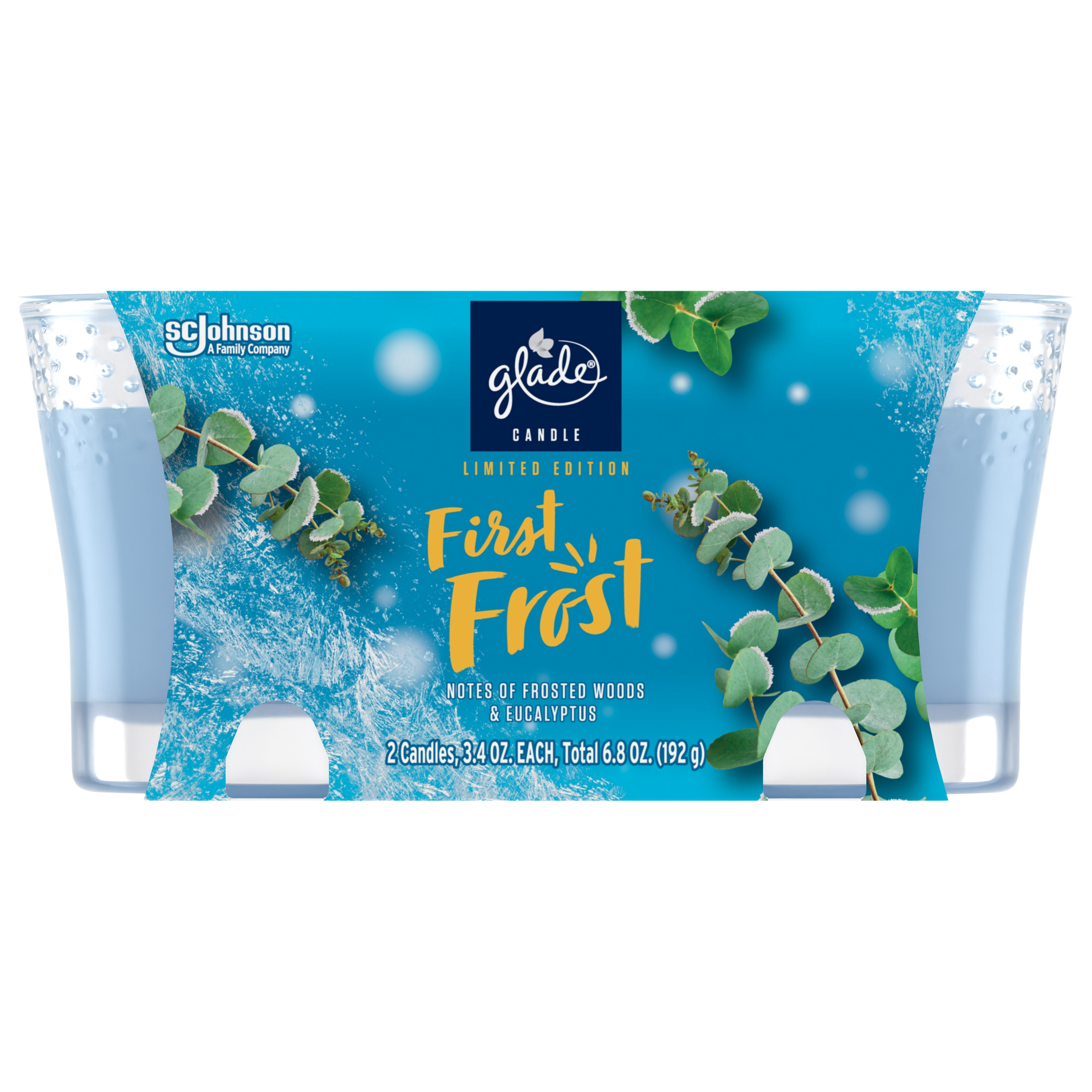Glade Scented Candle, First Frost, Fragrance Infused with Essential Oils, 3.4 oz Each, 2 Count