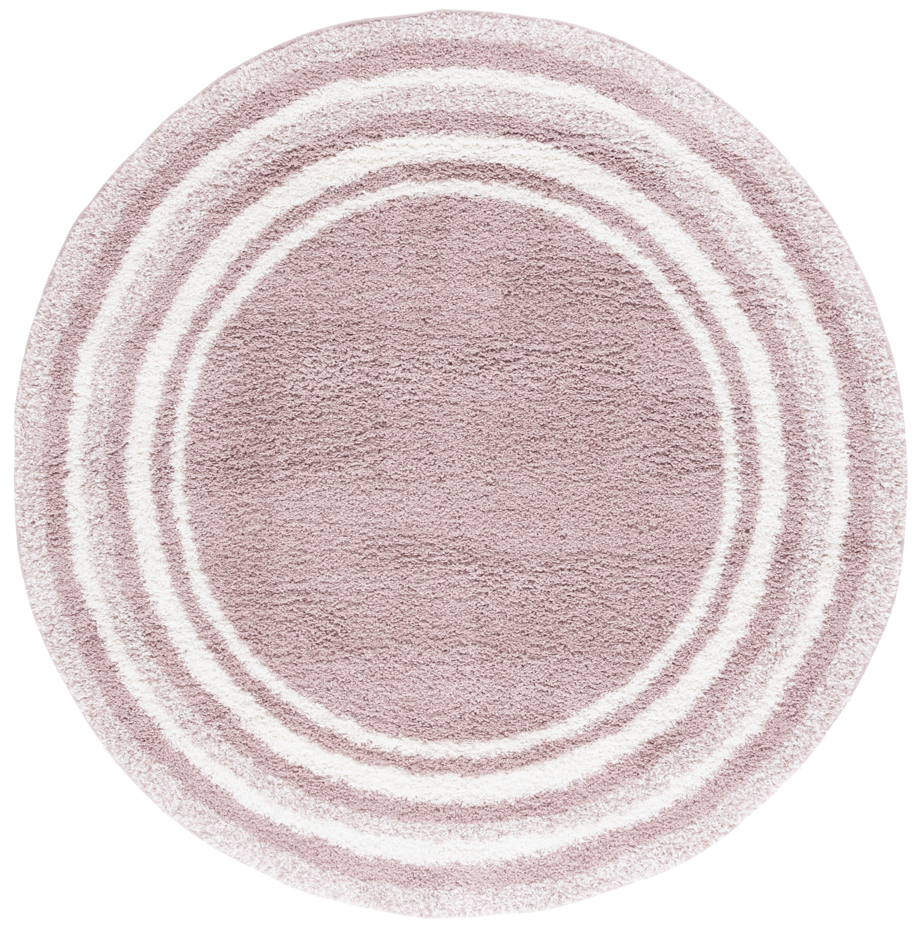 SAFAVIEH Border & Stripe Hyram Bordered Shag Area Rug, Pink/Ivory, 6'7" x 6'7" Round