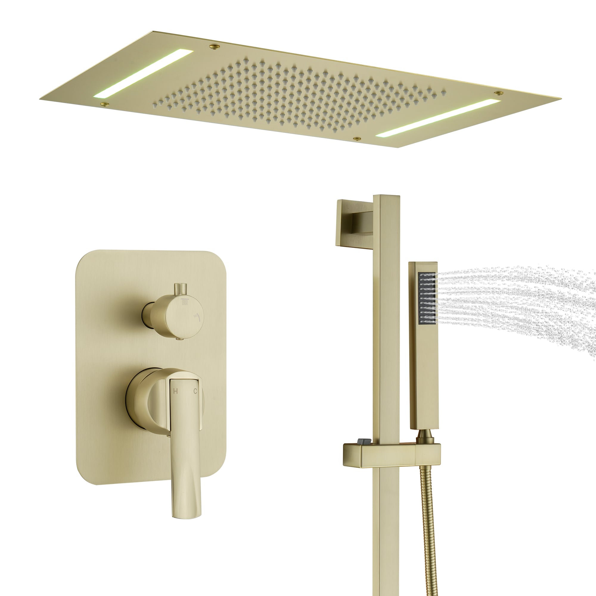 Brushed Gold Adjustable Ceiling Mounted Shower System with Handheld