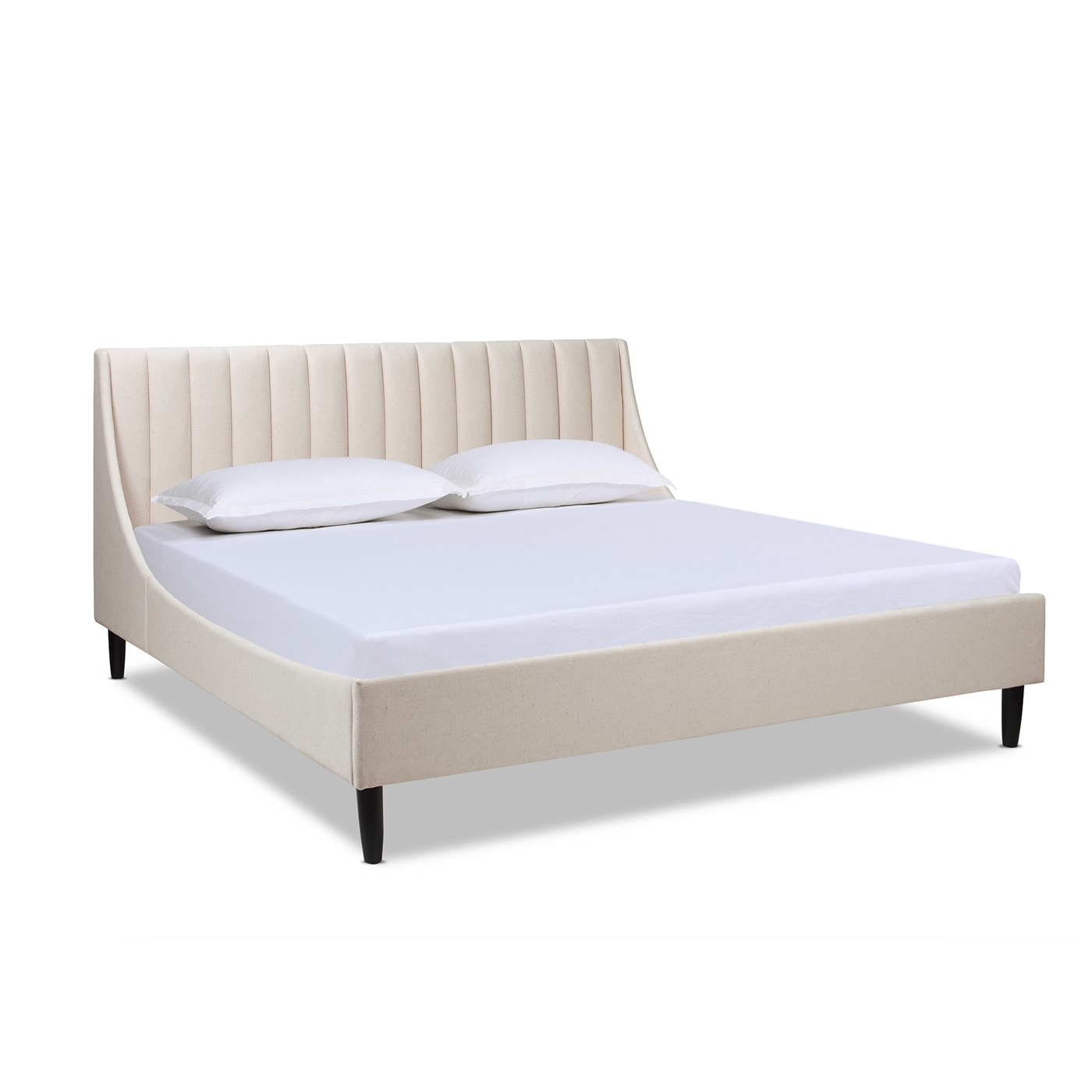 Aspen Vertical Tufted Headboard Platform Bed Set King Light Beige Linen