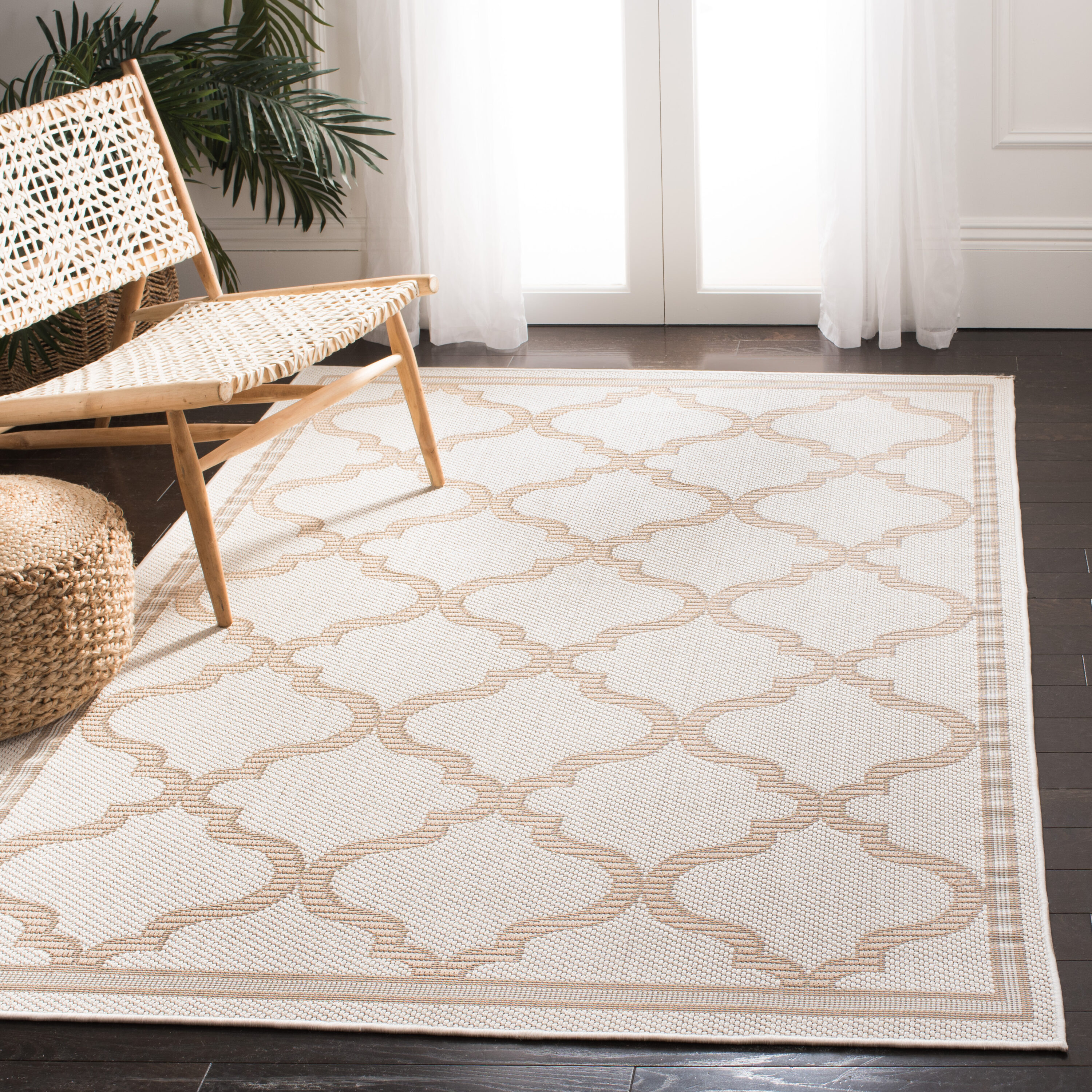 SAFAVIEH Bermuda Tamaya Geometric Machine Washable Indoor/Outdoor Area Rug, Ivory/Beige, 3' x 5'