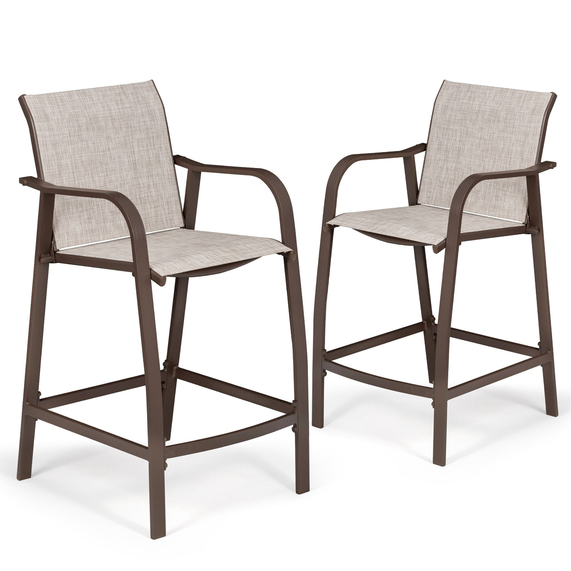 Pellebant Set of 2 Outdoor Counter Height Bar Stools  Aluminum Patio Bar Chairs,Espresso