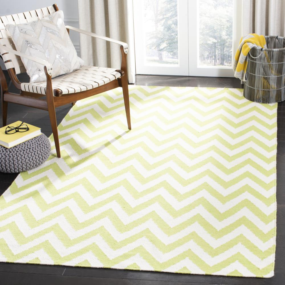 SAFAVIEH Dhurries Bentley Geometric Area Rug, Green/Ivory, 6' x 6' Square