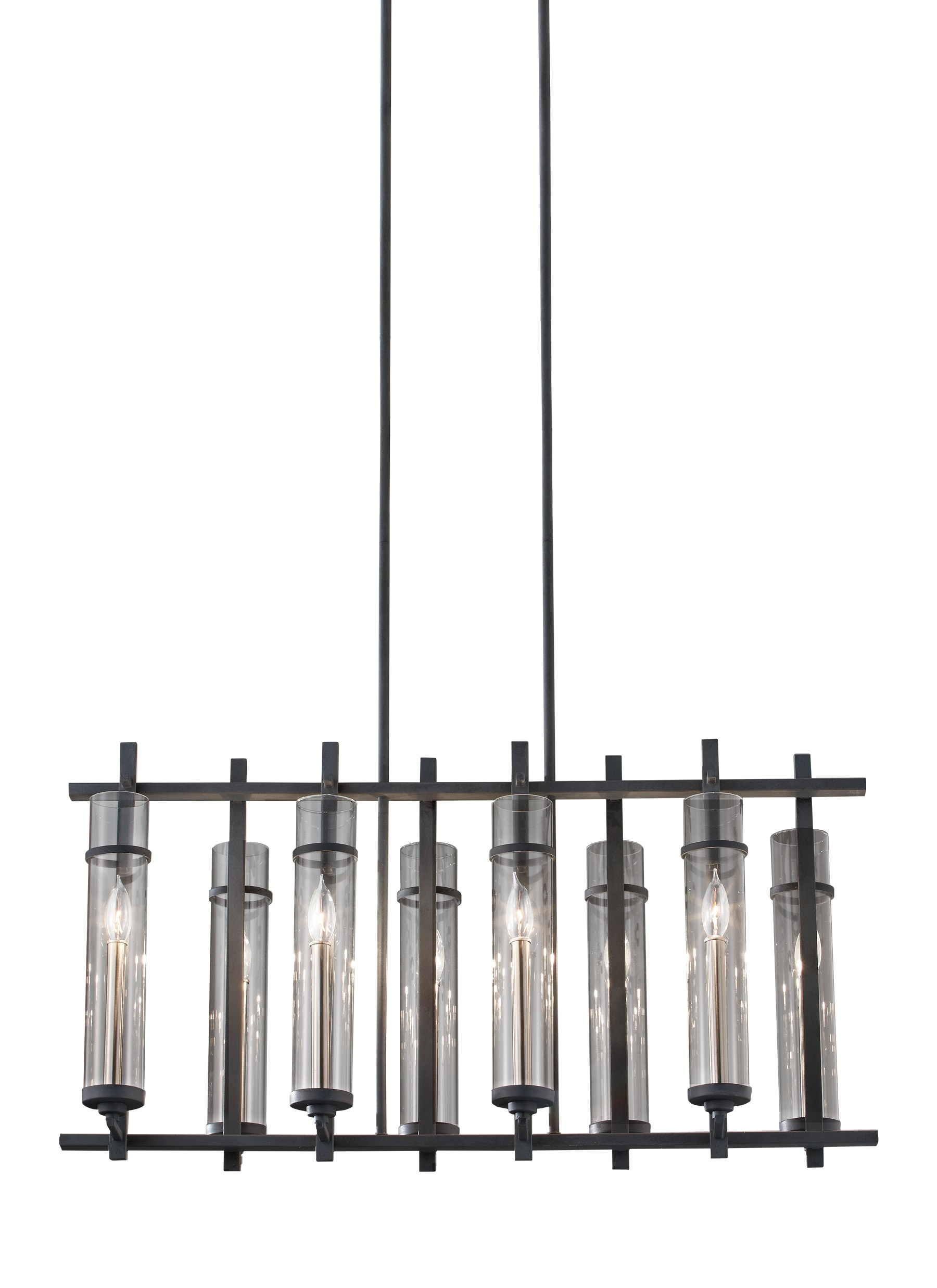 Feiss F2630/8AF/BS Eight Light Island Chandelier, 8, Antique Forged Iron/Brushed Steel