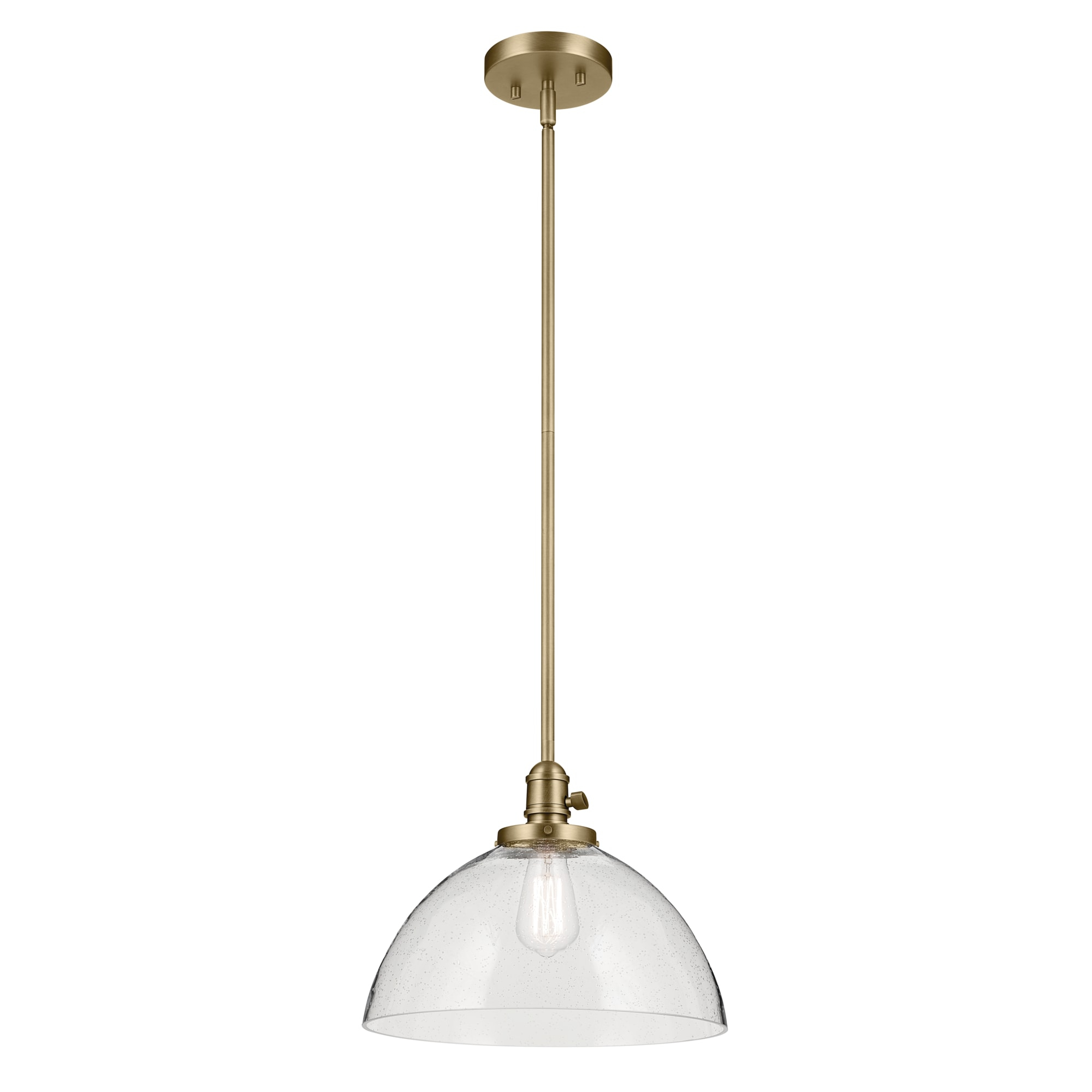 KICHLER Avery 11" 1-Light Dome Pendant with Clear Seeded Glass in Natural Brass, for Kitchen Island, Dining Table, (11" x 14"), 43912NBR