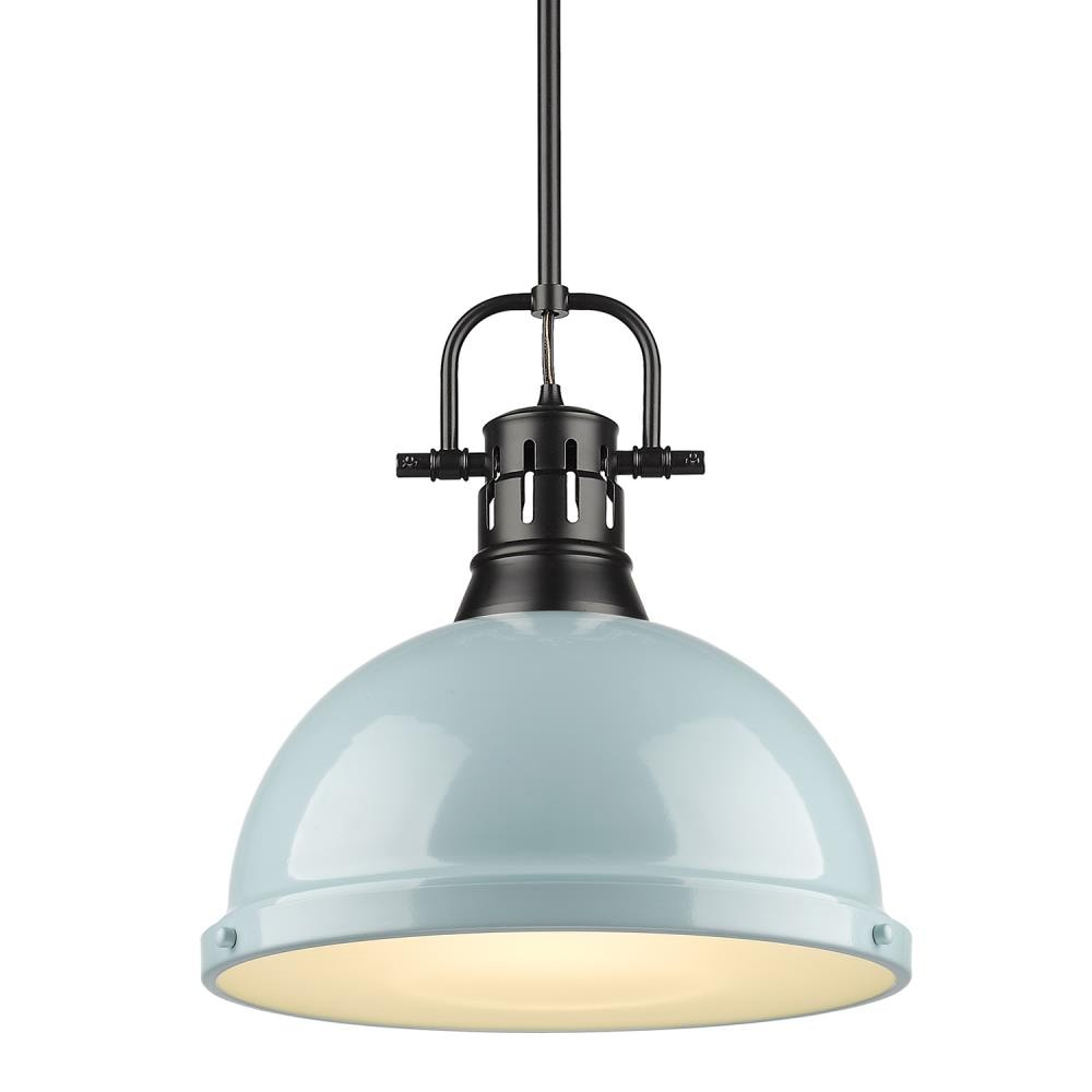 Golden Lighting Duncan 1-Light Large Pendant in Matte Black with Seafoam