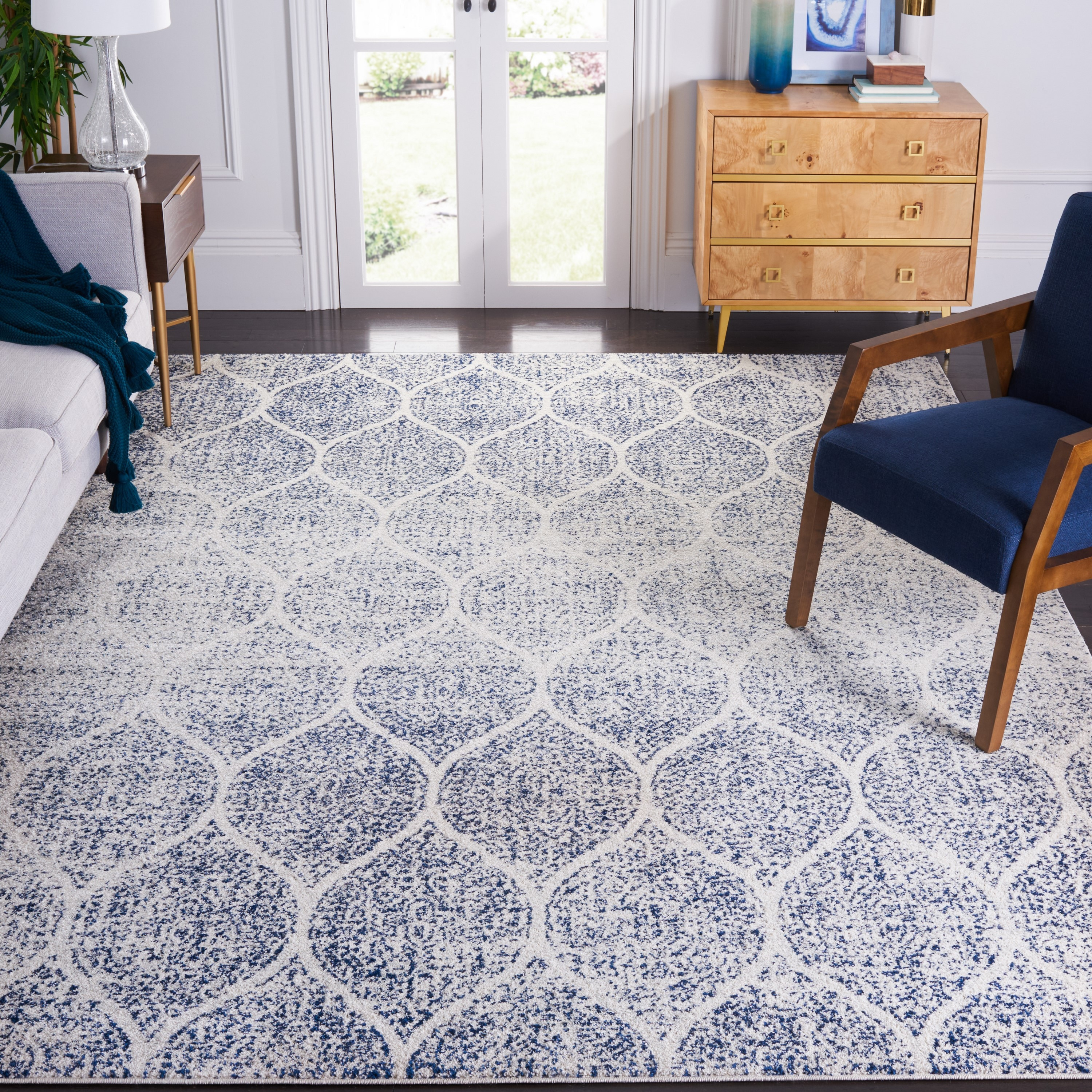 SAFAVIEH Madison Leighton Geometric Area Rug, Cream/Royal Blue, 10' x 14'