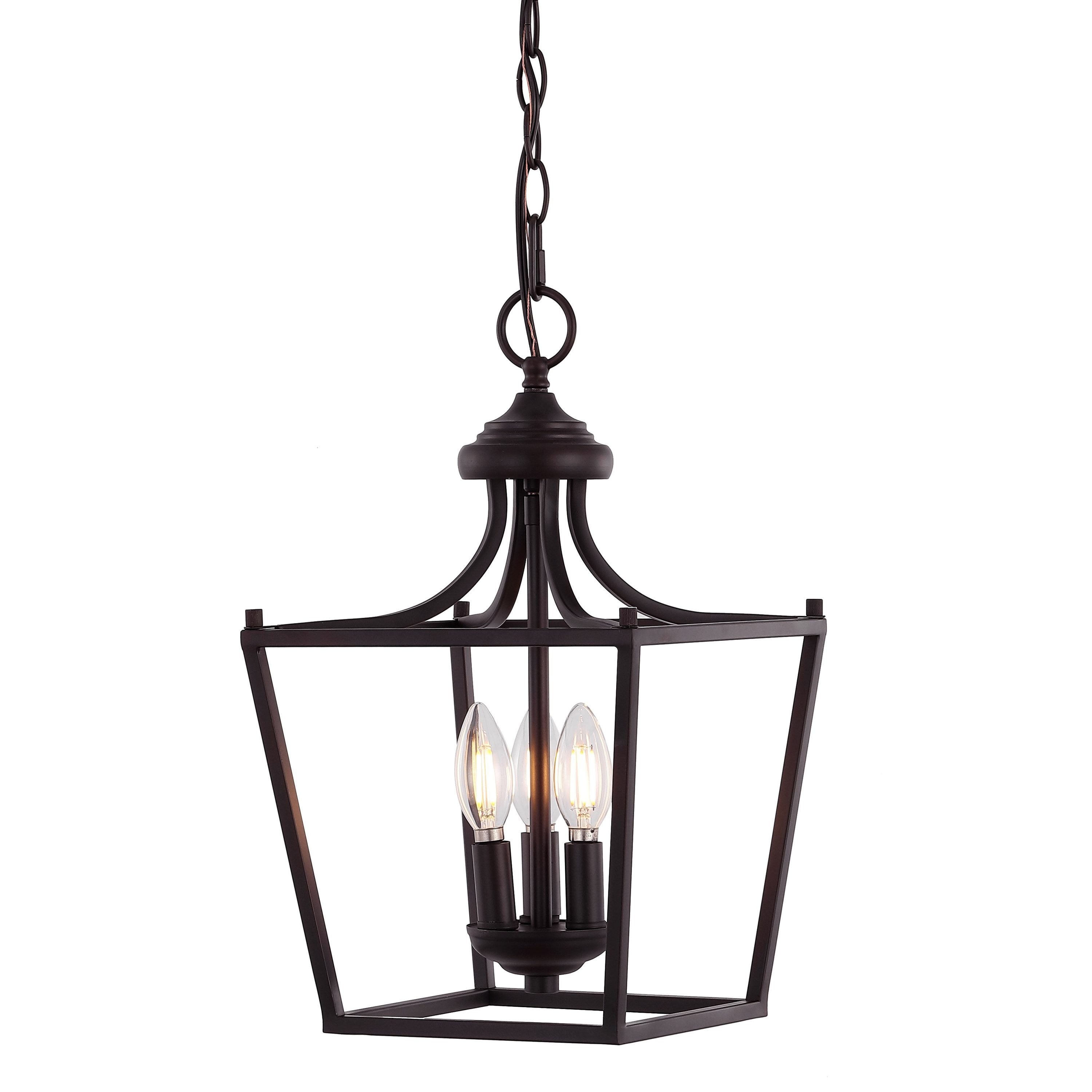 Camden 10" 3-Light Iron Classic Midcentury Pendant Lantern, Oil Rubbed Bronze