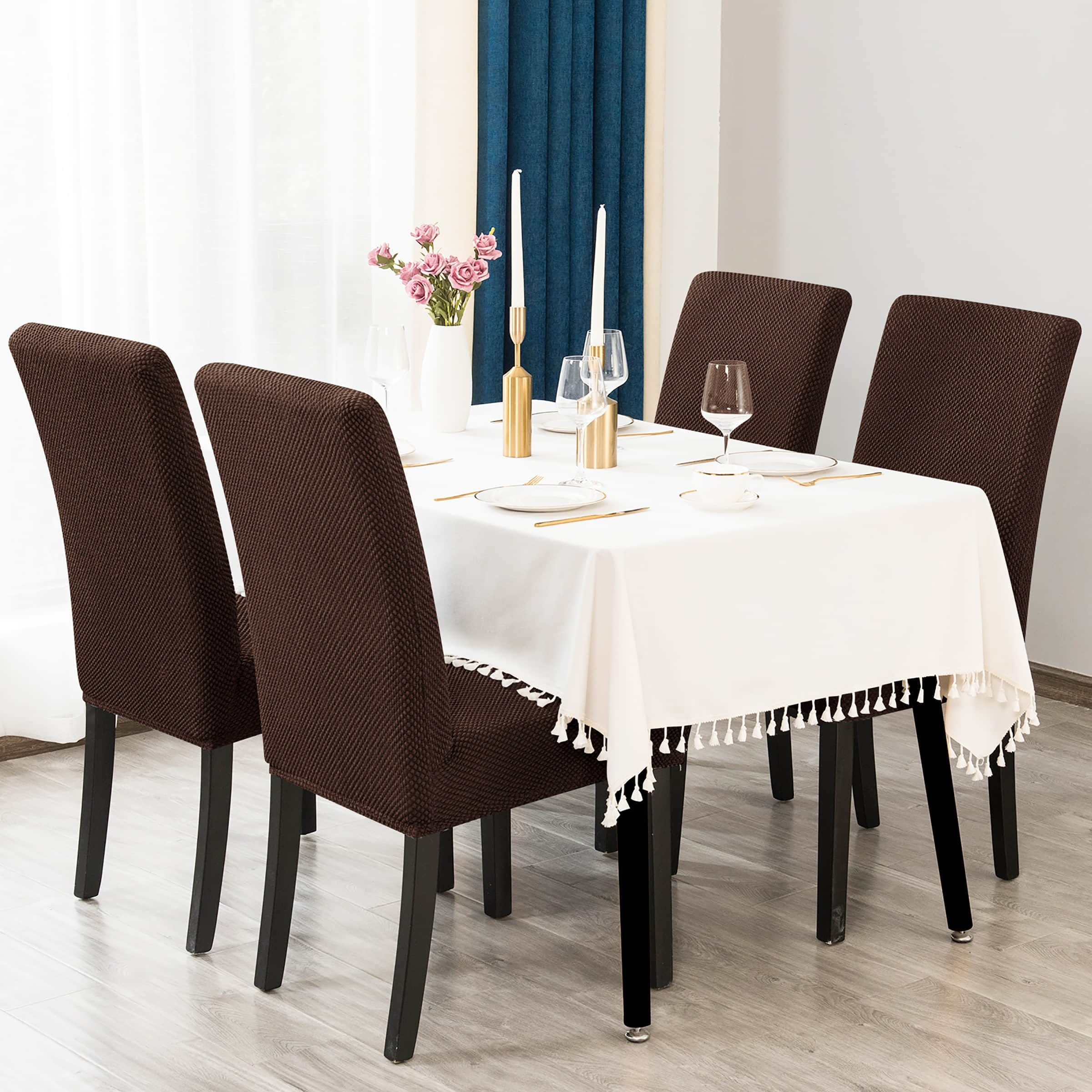 Subrtex Stretch Textured Grain Dining Chair Slipcover (Set of 2, Chocolate)