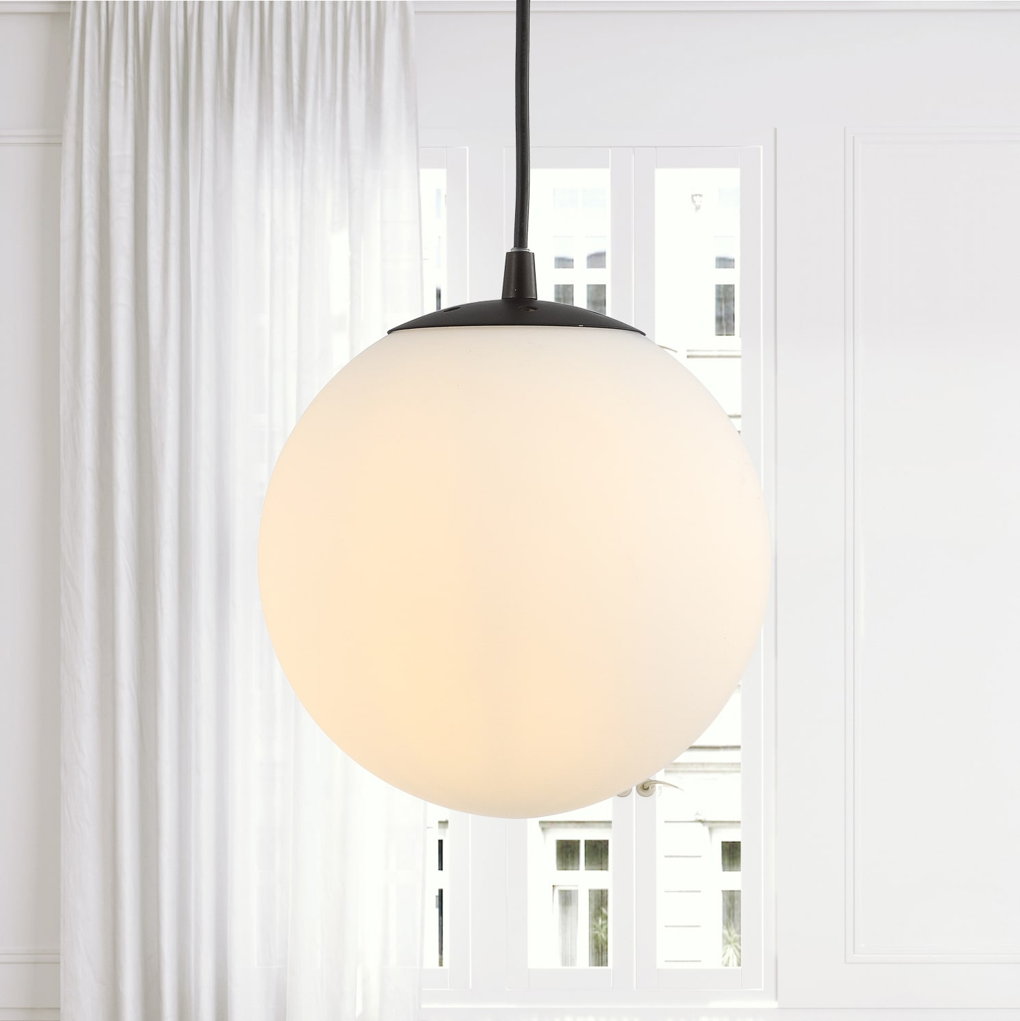 Bleecker 7.75" Metal/Glass Globe LED Pendant, White/Oil Rubbed Bronze