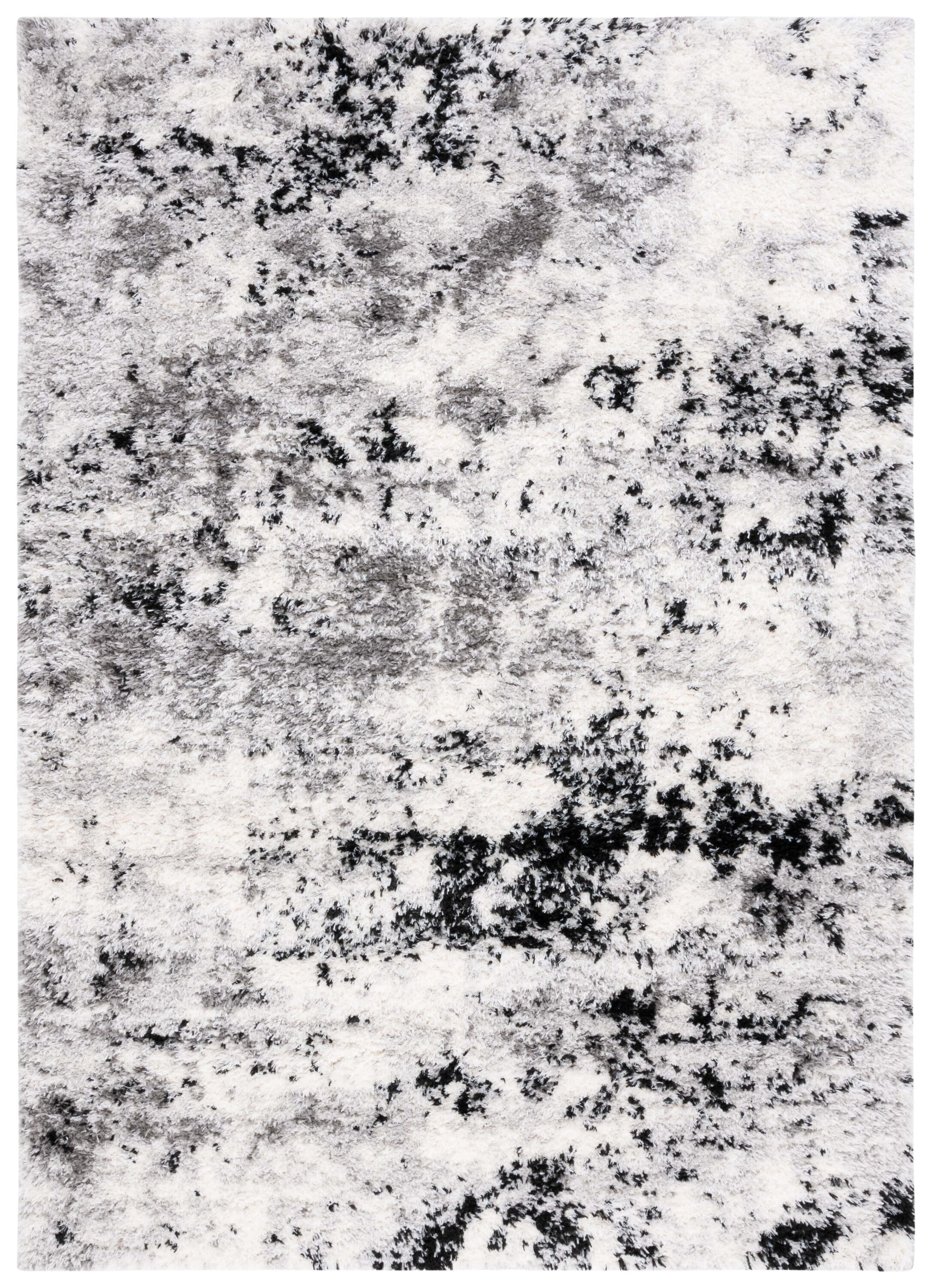 SAFAVIEH Lindsay Edna Distressed Polyester Shag Area Rug, Grey/Black Ivory, 5'3" x 7'6"