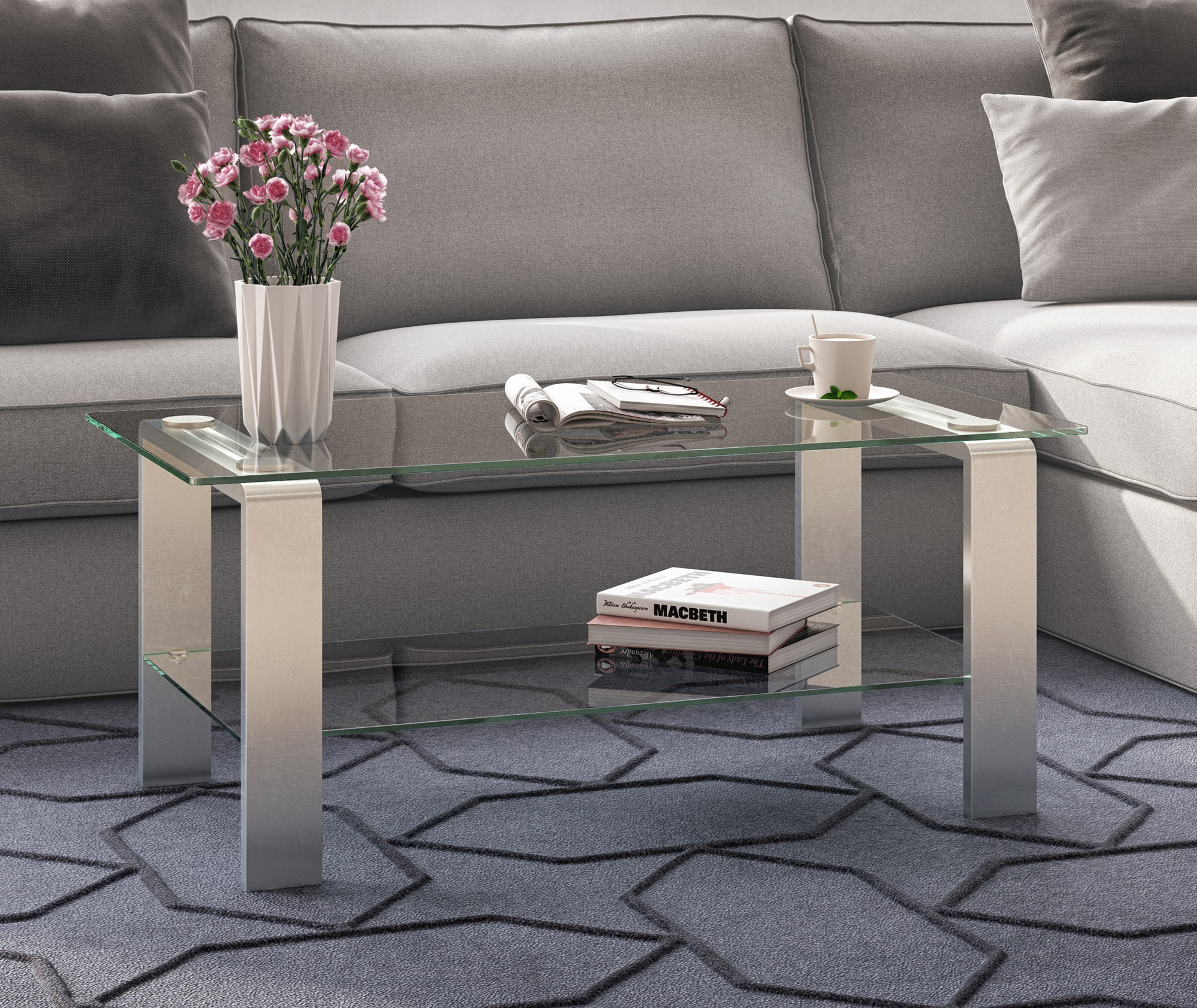 Evelyn&Zoe Asta 40" Wide Rectangular Coffee Table, Nickel