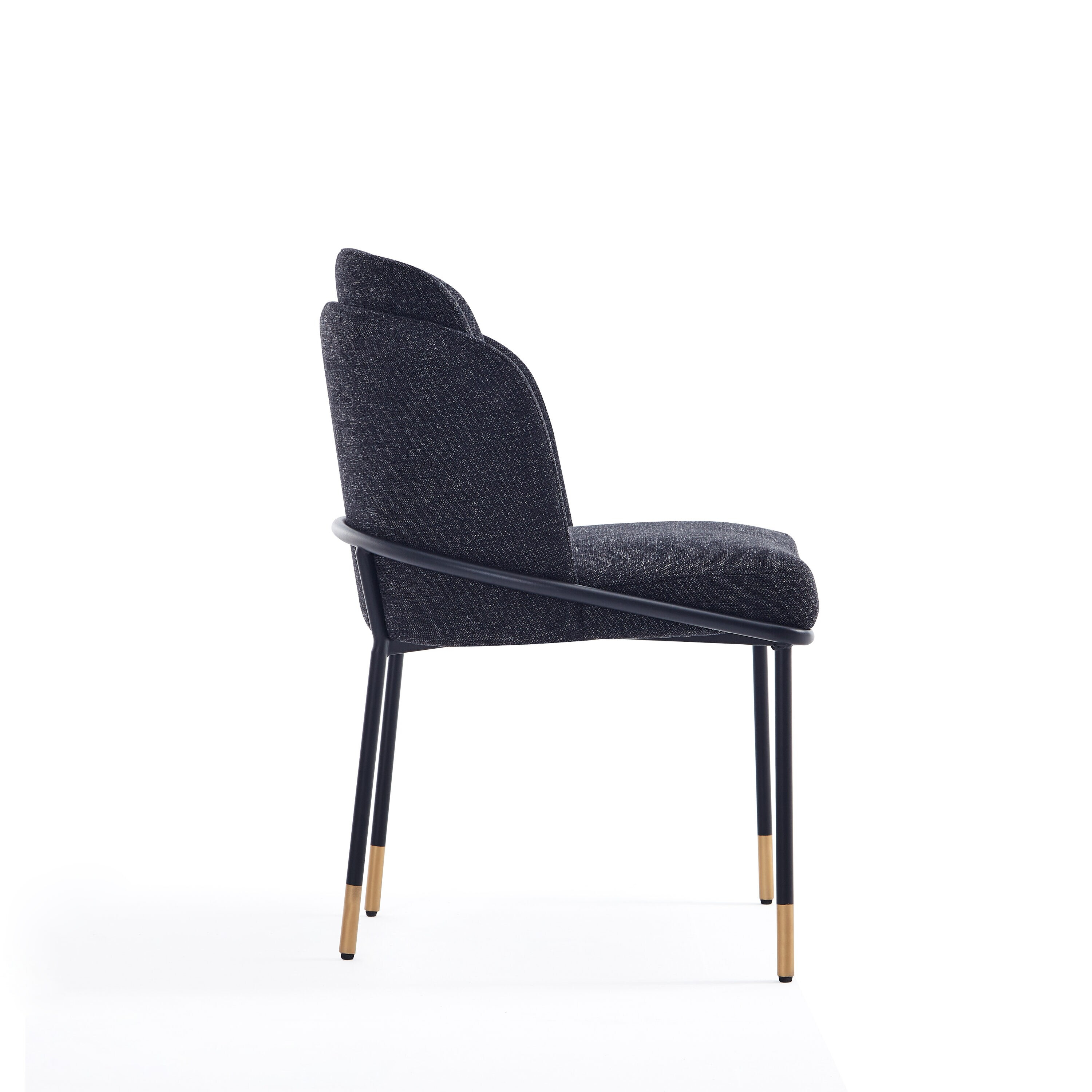 Manhattan Comfort Flor Dining Chair with Metal Legs, Upholstered in Twill Weave Fabric, Padded Cushions, Ergonomic Winged Back Design, Gold Metal Accents, Fully Assembled, 2 Piece Set, Black