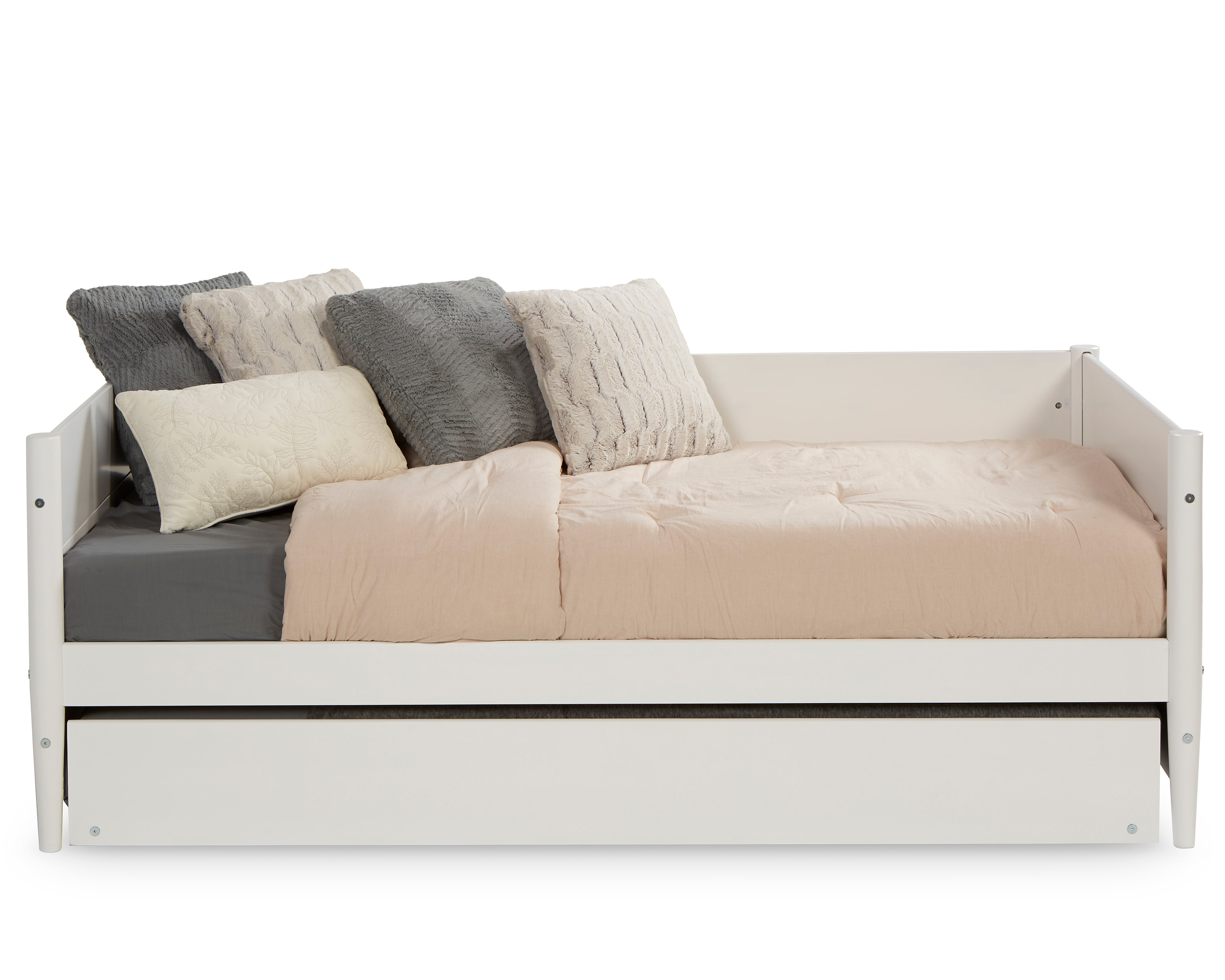 Camaflexi Mid-Century Wood Storage Twin Size Daybed with Trundle White