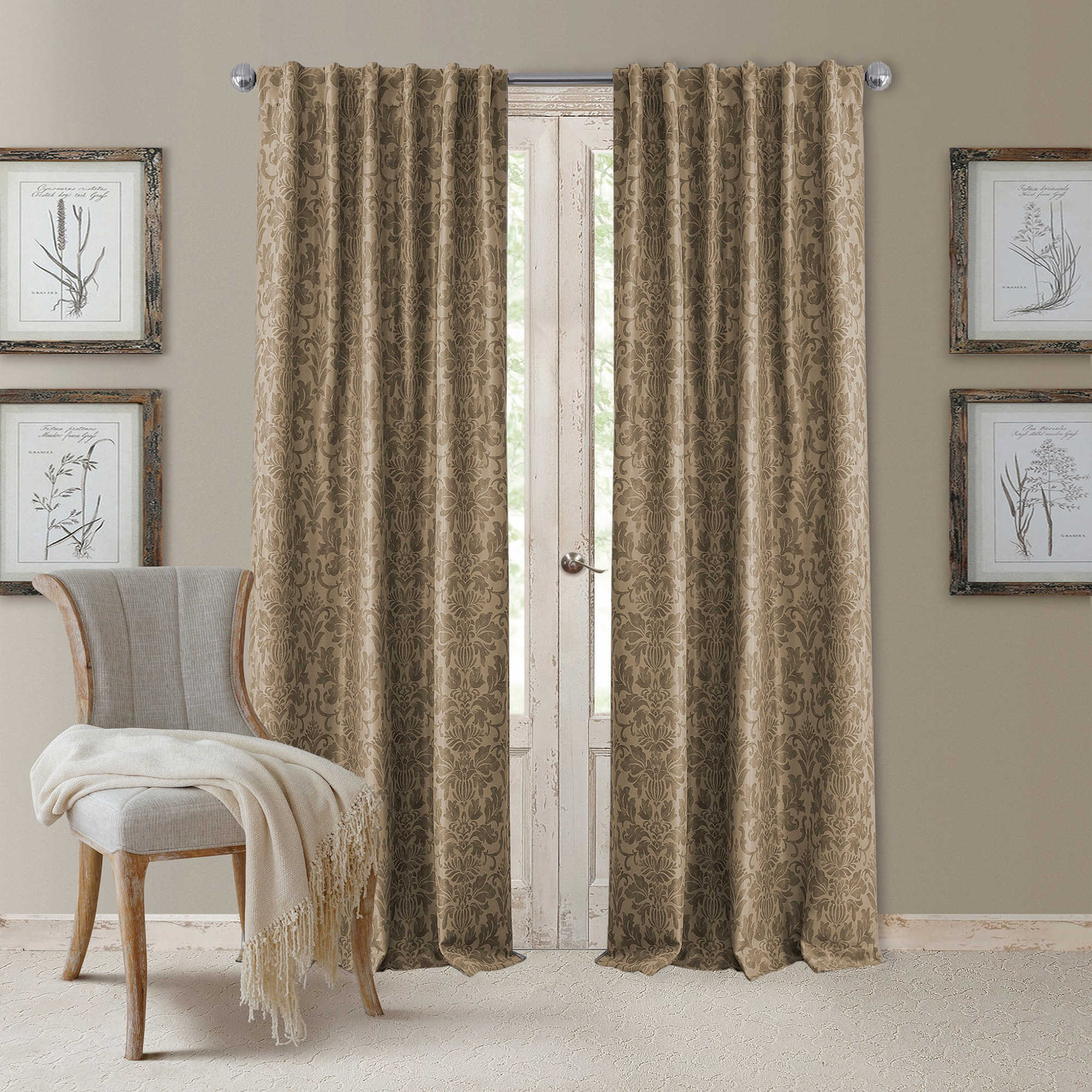 Elrene  Antonia Blackout Rod Pocket/Back Tab Curtain Panel Taupe 52" W X 108" L 108 Inches