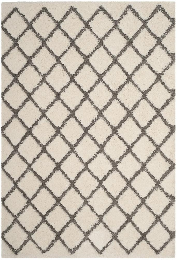 SAFAVIEH Adriana Anwar Geometric Diamonds Shag Area Rug, Cream/Grey, 4' x 6'