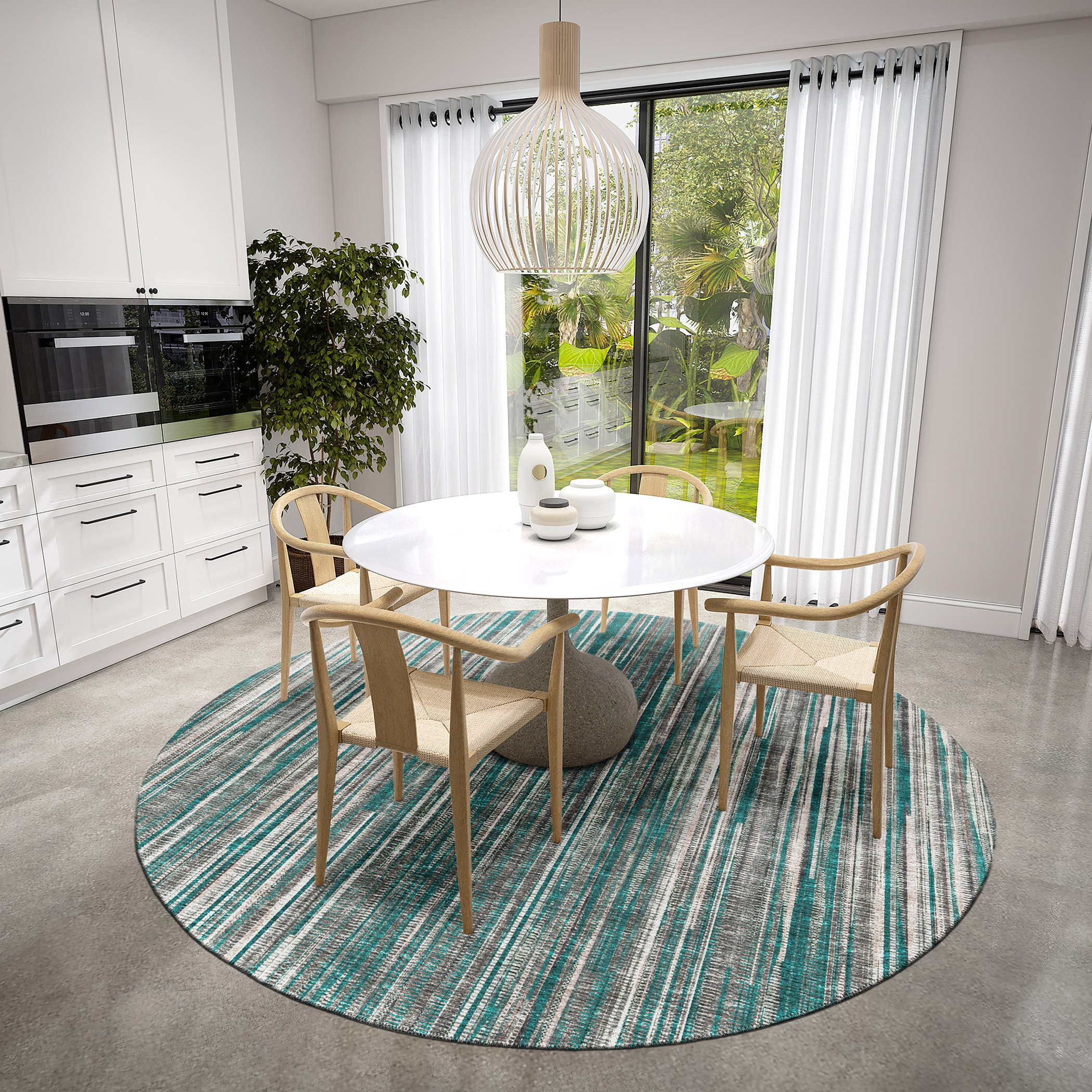Addison Rugs Waverly Peacock Contemporary Striped 8' x 8' Round Rug Peacock AWA31