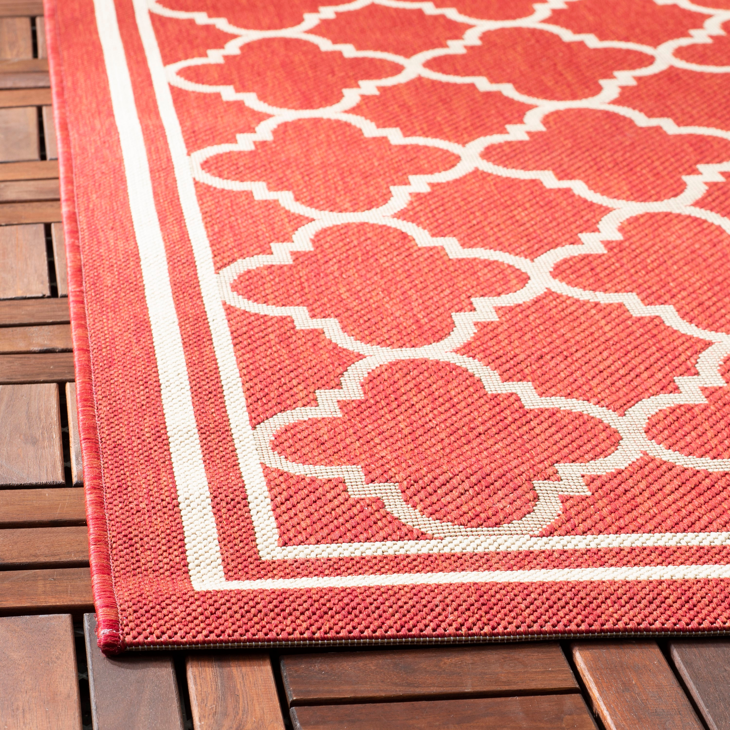 SAFAVIEH Courtyard Alina Geometric Quatrefoil Indoor/Outdoor Runner Rug, Red/Bone, 2'3" x 14'