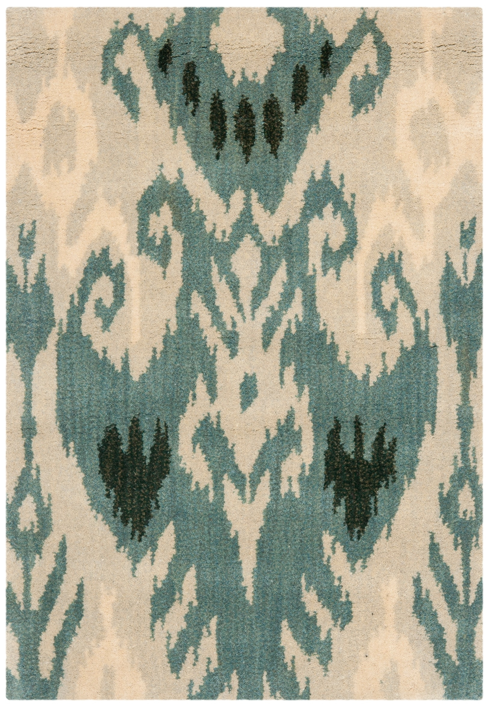 SAFAVIEH Ikat Emmeline Geometric Wool Area Rug, Beige/Slate, 3' x 5'