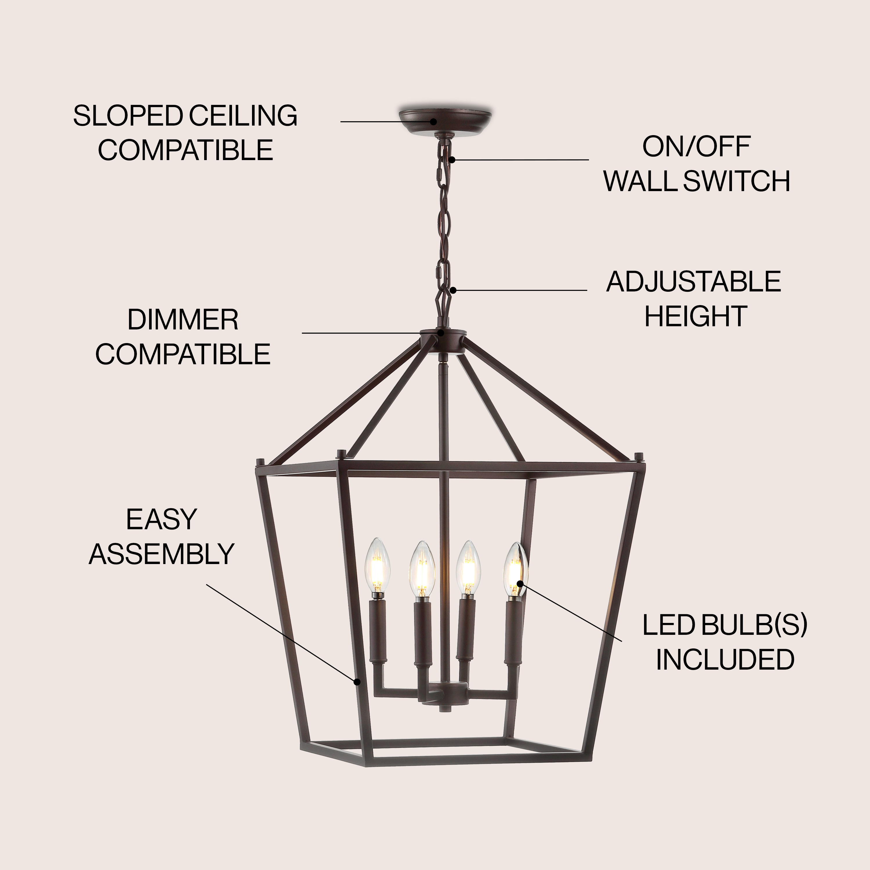Pagoda 16" 4-Bulb Lantern Metal LED Pendant, Oil Rubbed Bronze