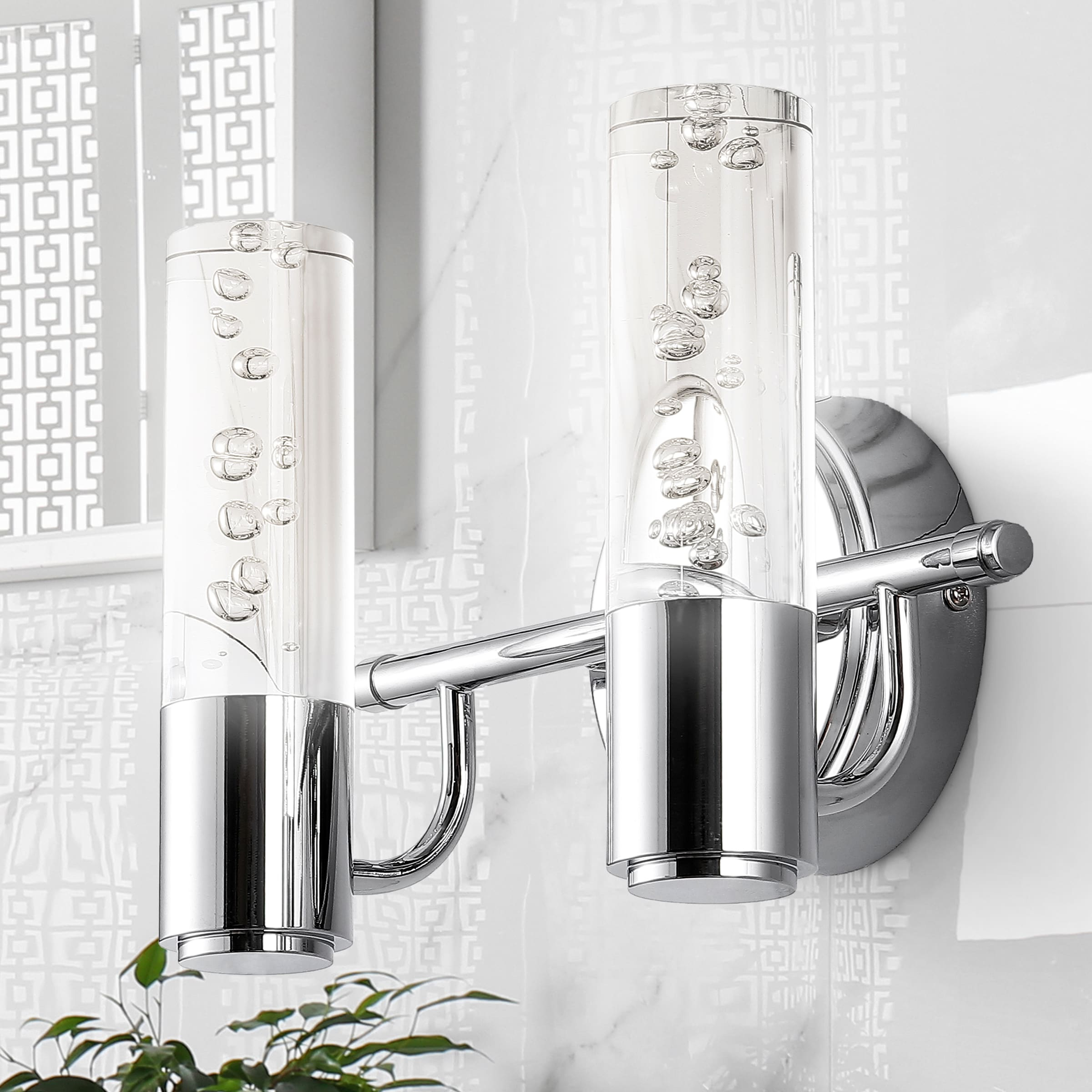 Bolha 10.75" 2-Light Minimalist Modern Bubble Acrylic/Iron Integrated LED Vanity Light, Chrome