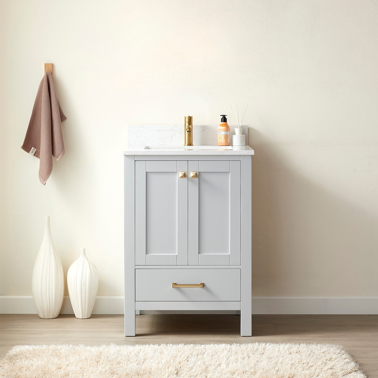 Shannon 24" Single Sink Bathroom Vanity White Stone Top in Gray No Mirror