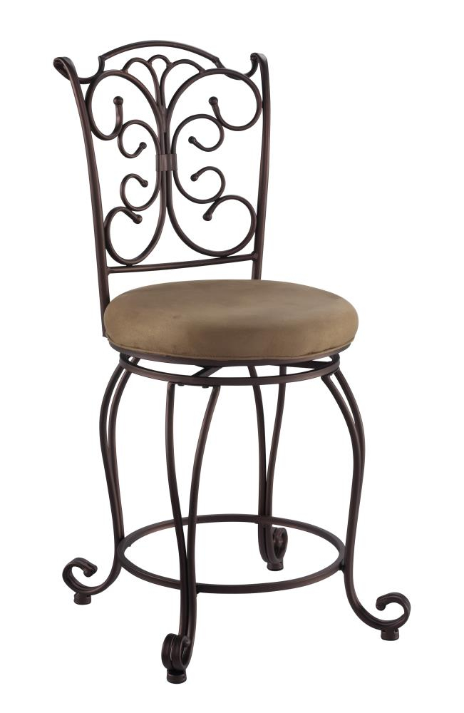 Linon Gathered Back Counter Stool, Brown, 24 inch Seat Height, Light Brown with Caramel Fabric