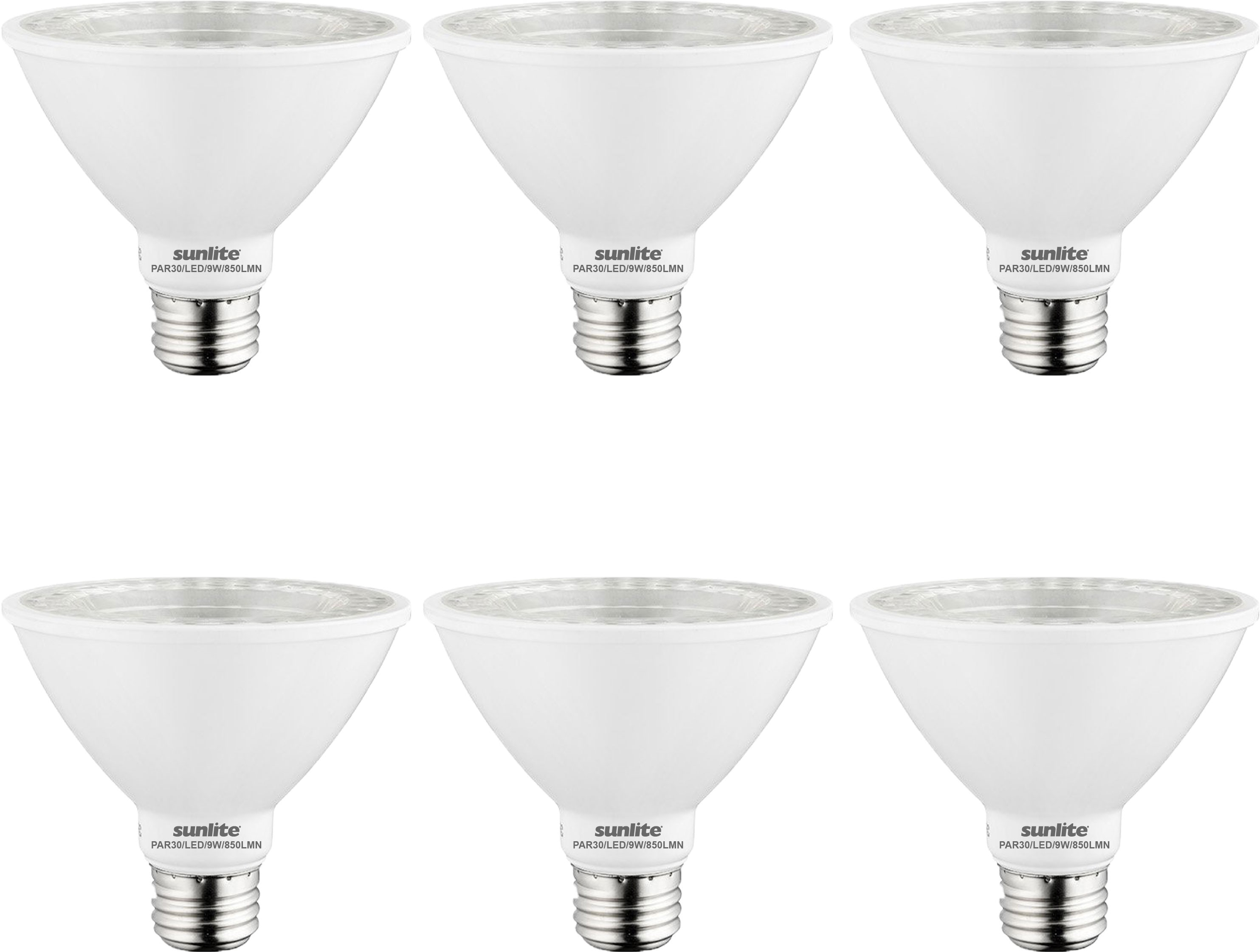 Sunlite LED PAR30 Short Neck Flood Light Bulb, 9 Watts, (75W Equivalent), 850 Lumens, Medium Screw (E26) Base, Dimmable, ETL Listed, 3000K Warm White, 6 Pack
