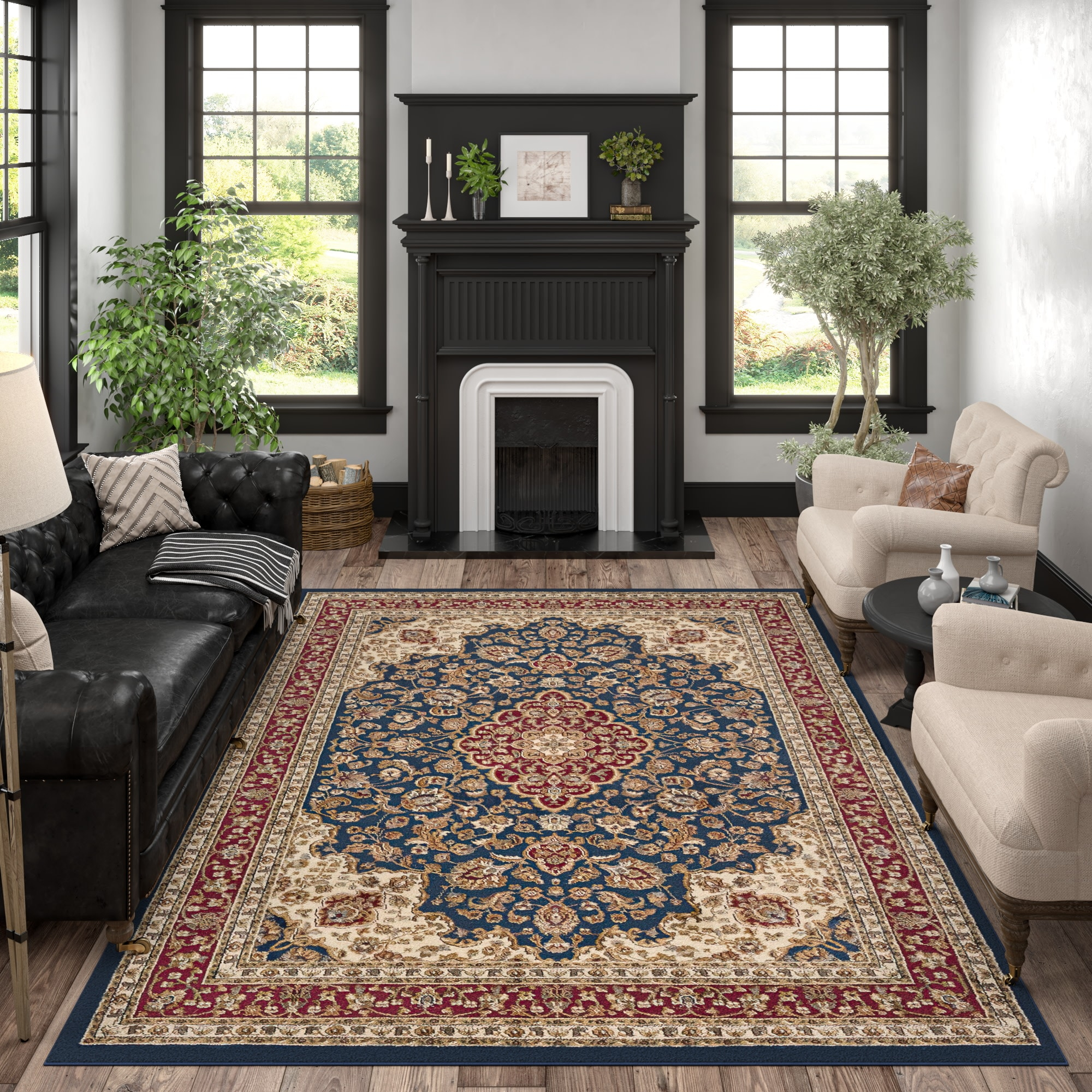 Sensation Navy Blue Medallion 8' x 10' Easy-Care Synthetic Rug