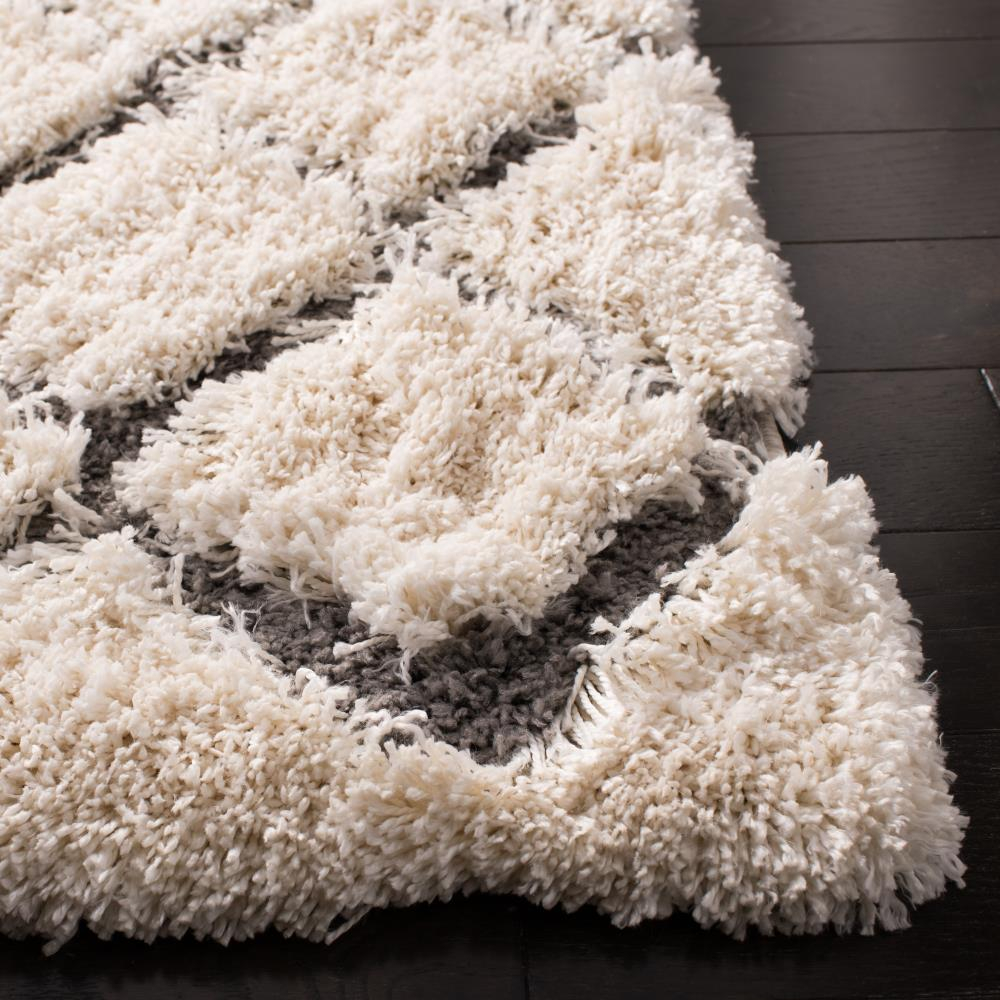 SAFAVIEH Adriana Anwar Geometric Diamonds Shag Area Rug, Cream/Grey, 4' x 6'