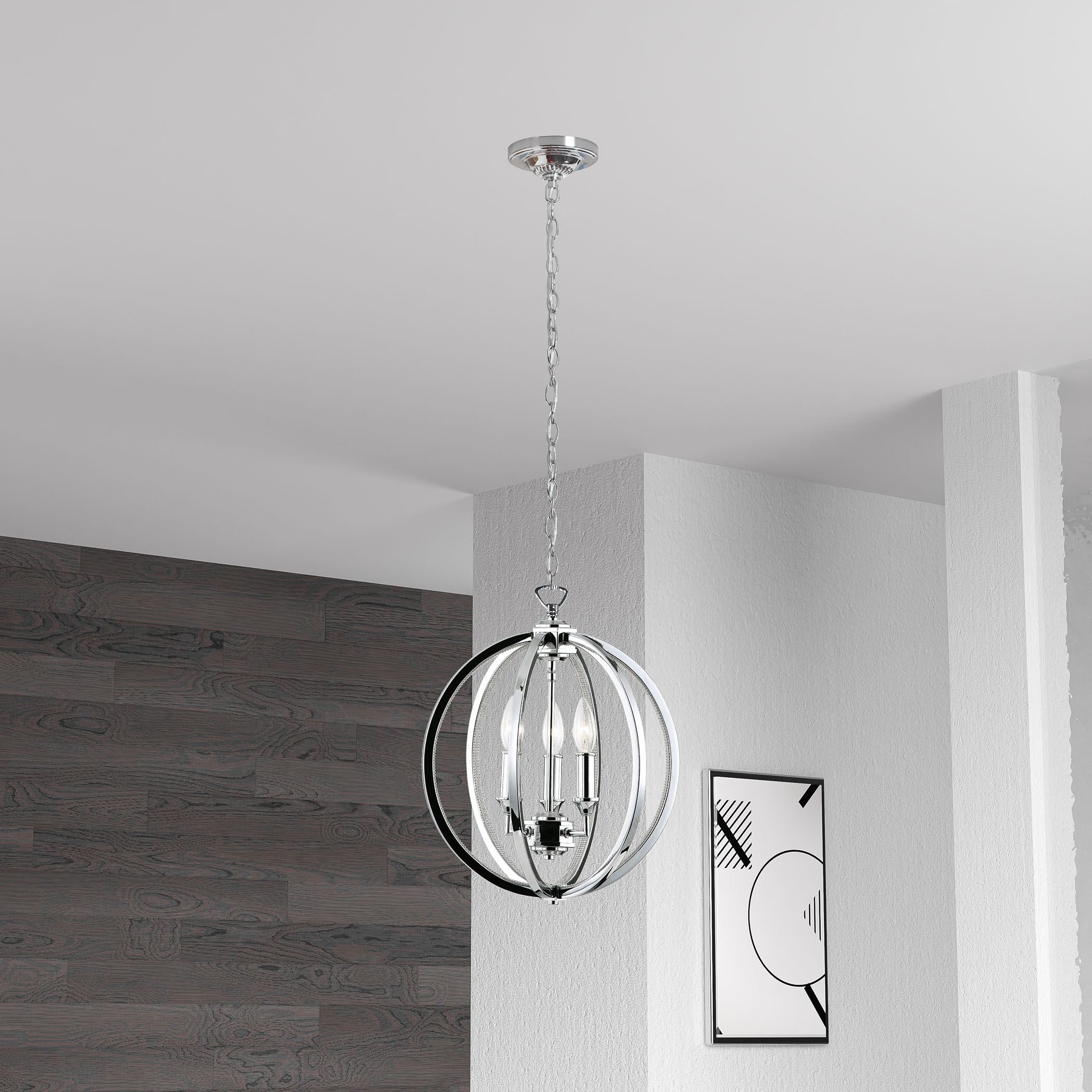 Dainolite 3 Light Chandelier, Polished Chrome w/Jeweled Accents
