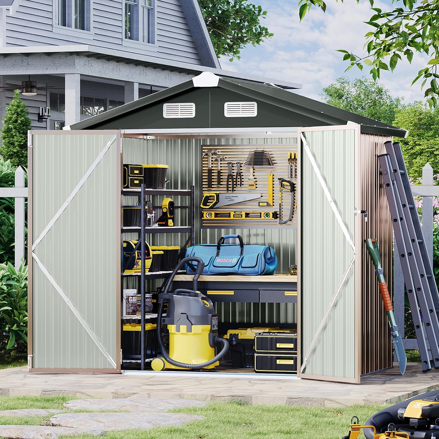 Outdoor Storage Shed, 6.4' x 4' Galvanized Metal Steel Shed with Lockable Door for Backyard, Garden