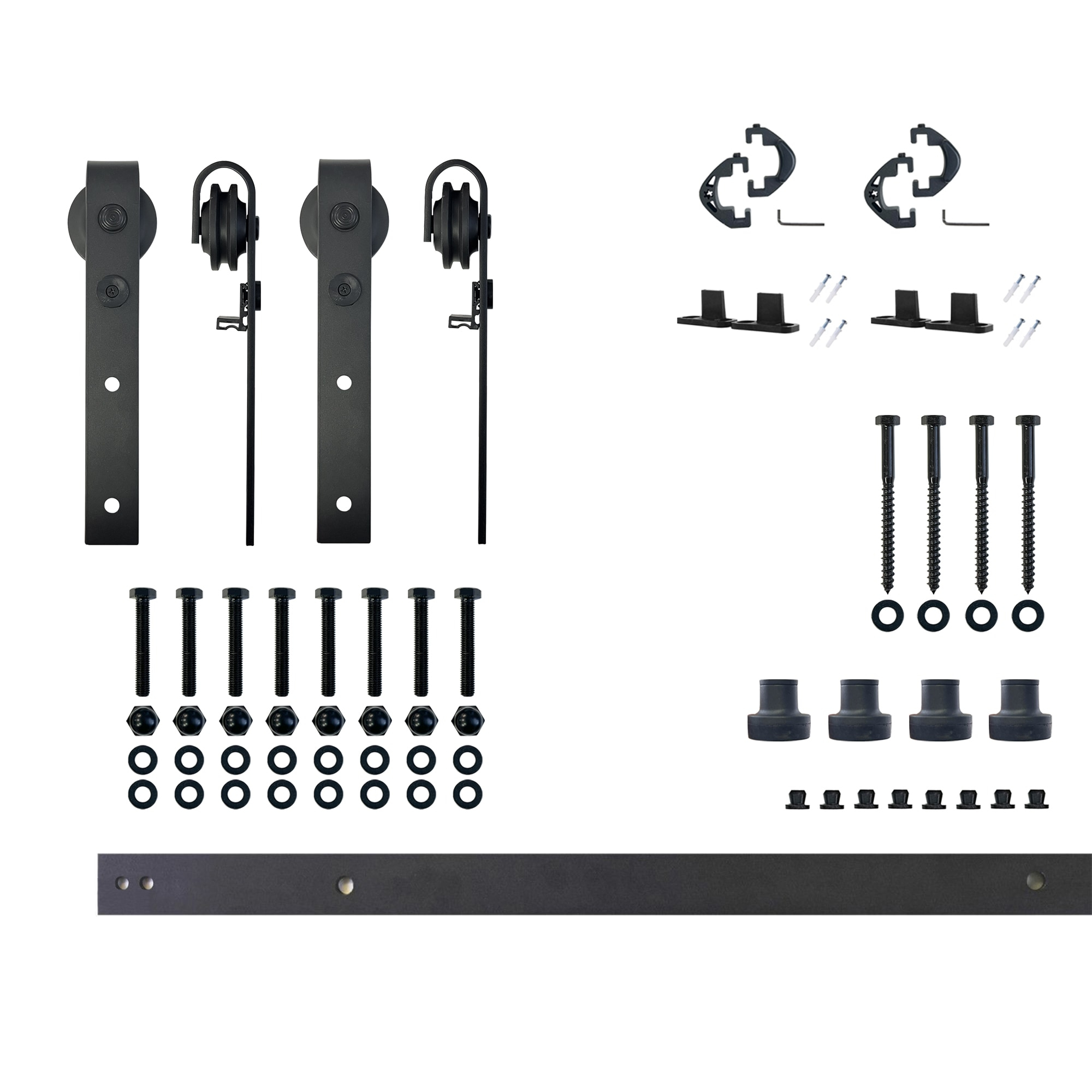 Homacer Black Rustic Sliding Barn Door Hardware Kit, for Two Doors, 5.5ft Long Flat Track, Classic Design Roller, Heavy Duty, for Interior Use(Doors Not Included)
