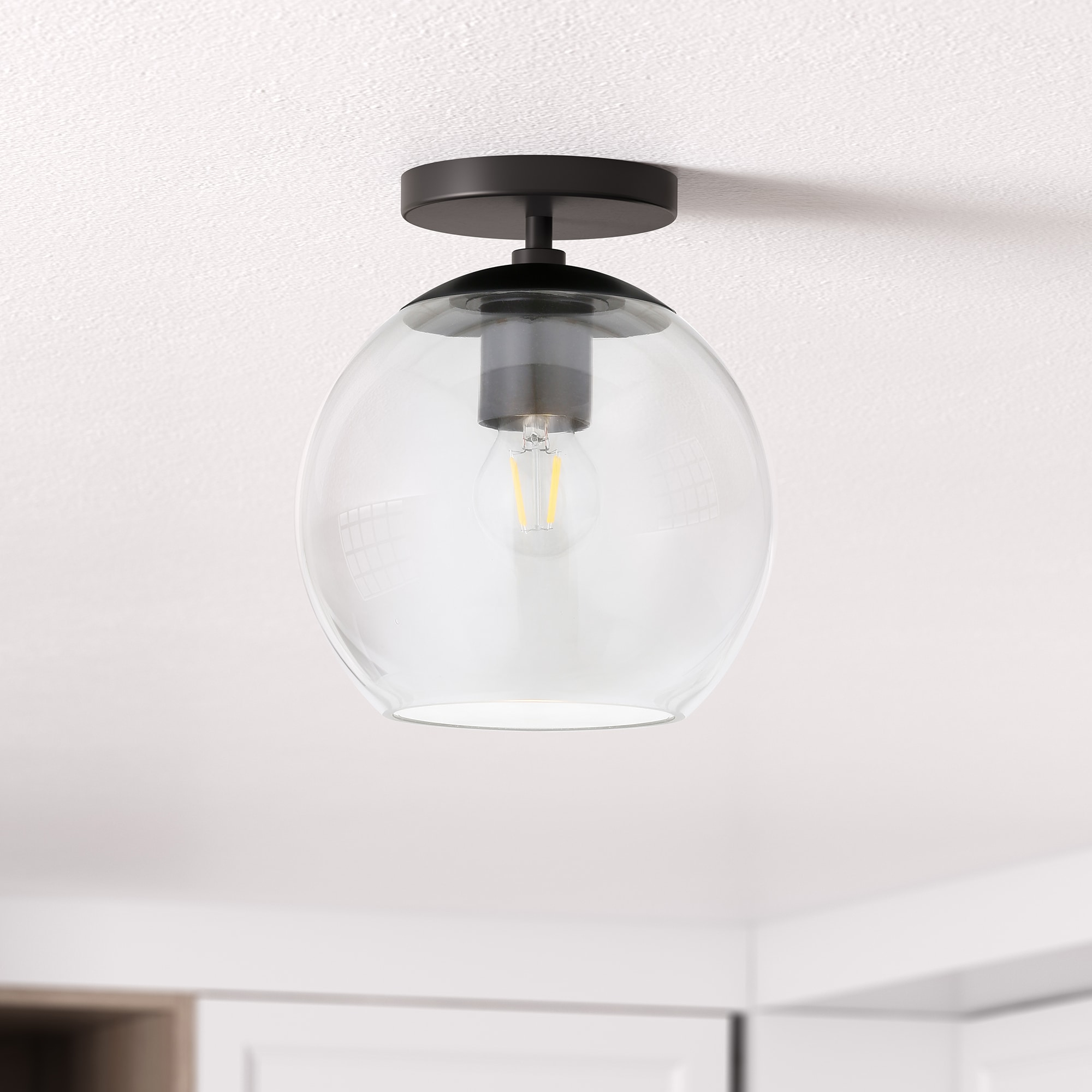 Henn&Hart 9" Matte Black Metal/Glass Semi Flush Mount