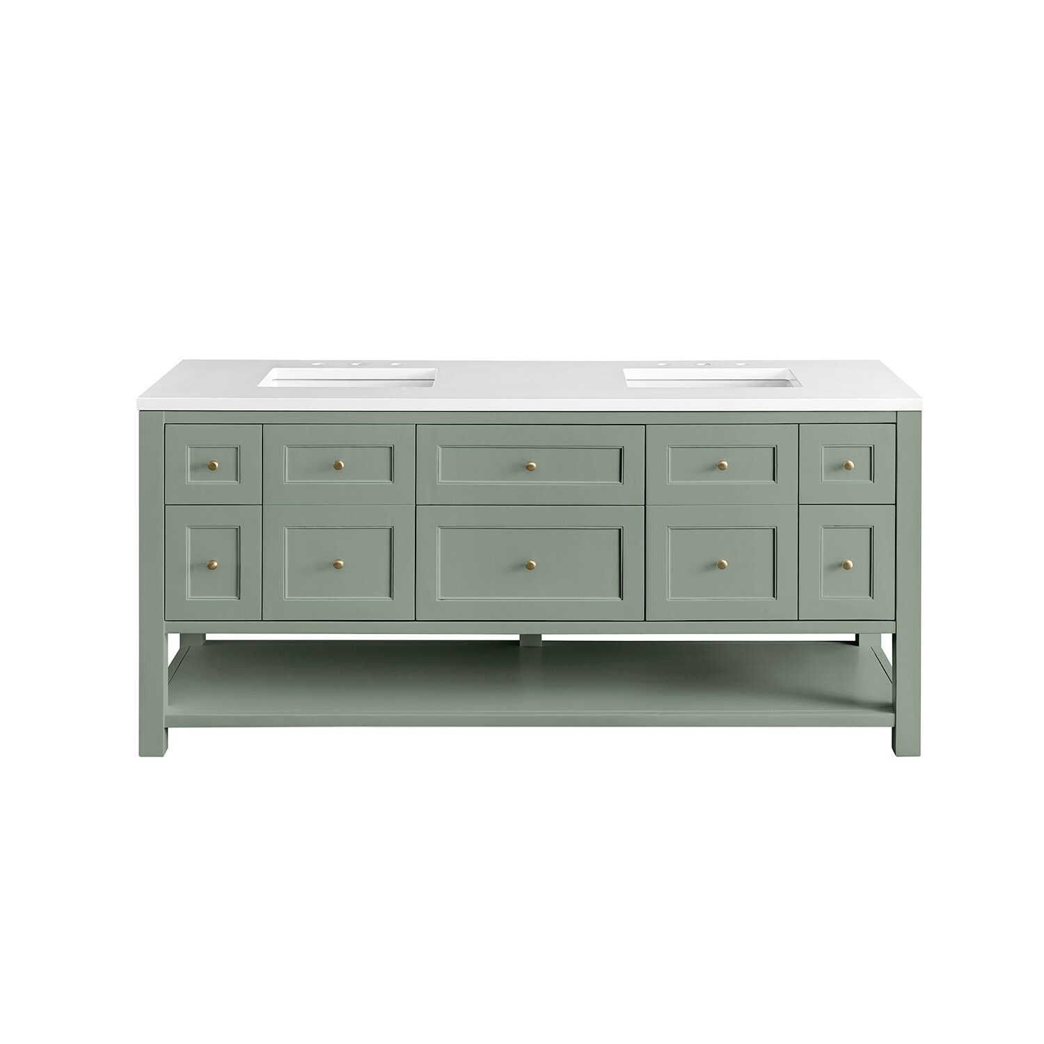 Breckenridge 72'' Smokey Celadon Double Vanity with Brass Knobs