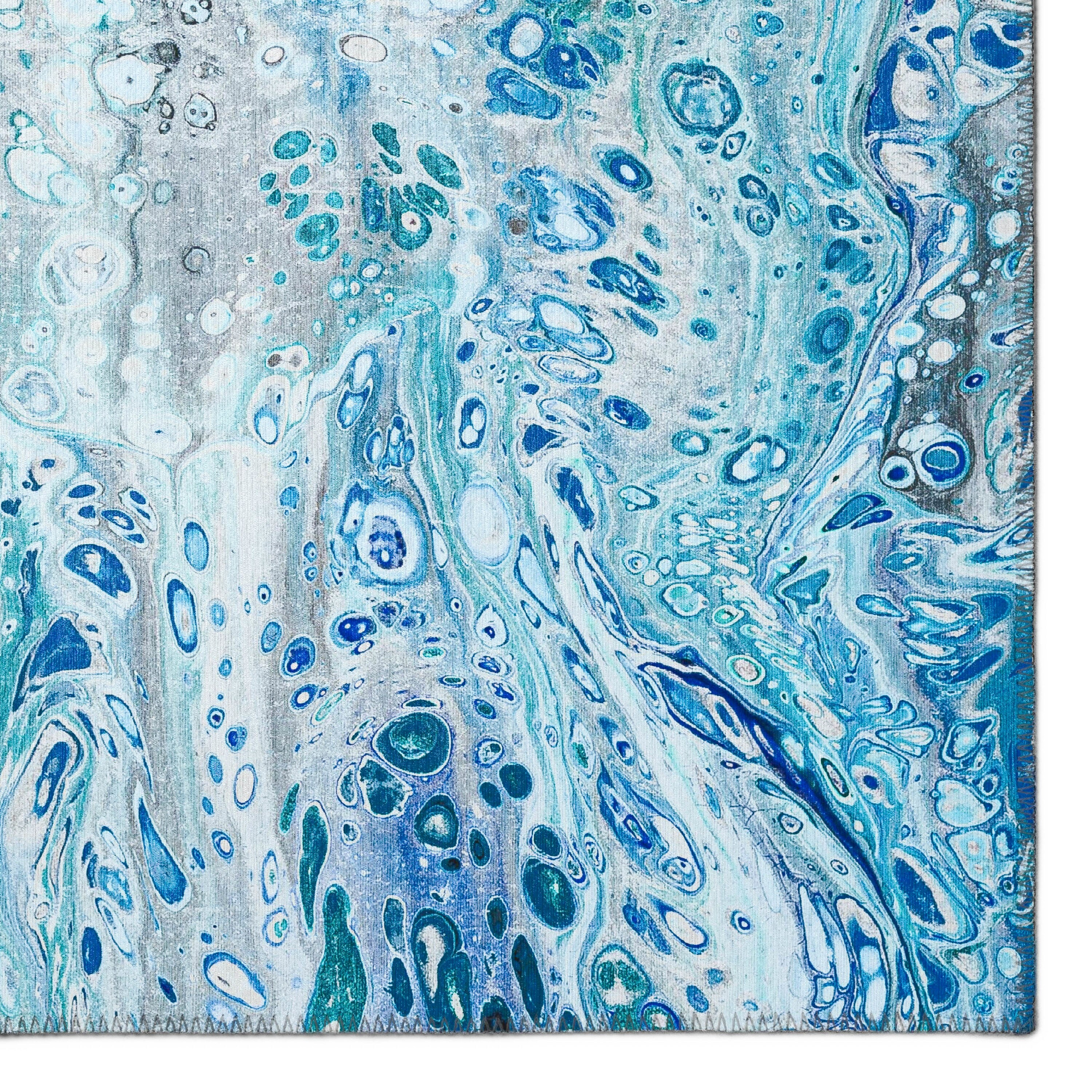 Karina Blue Contemporary Artistic Color Splash 1'8" x 2'6" Non-Skid Accent Rug