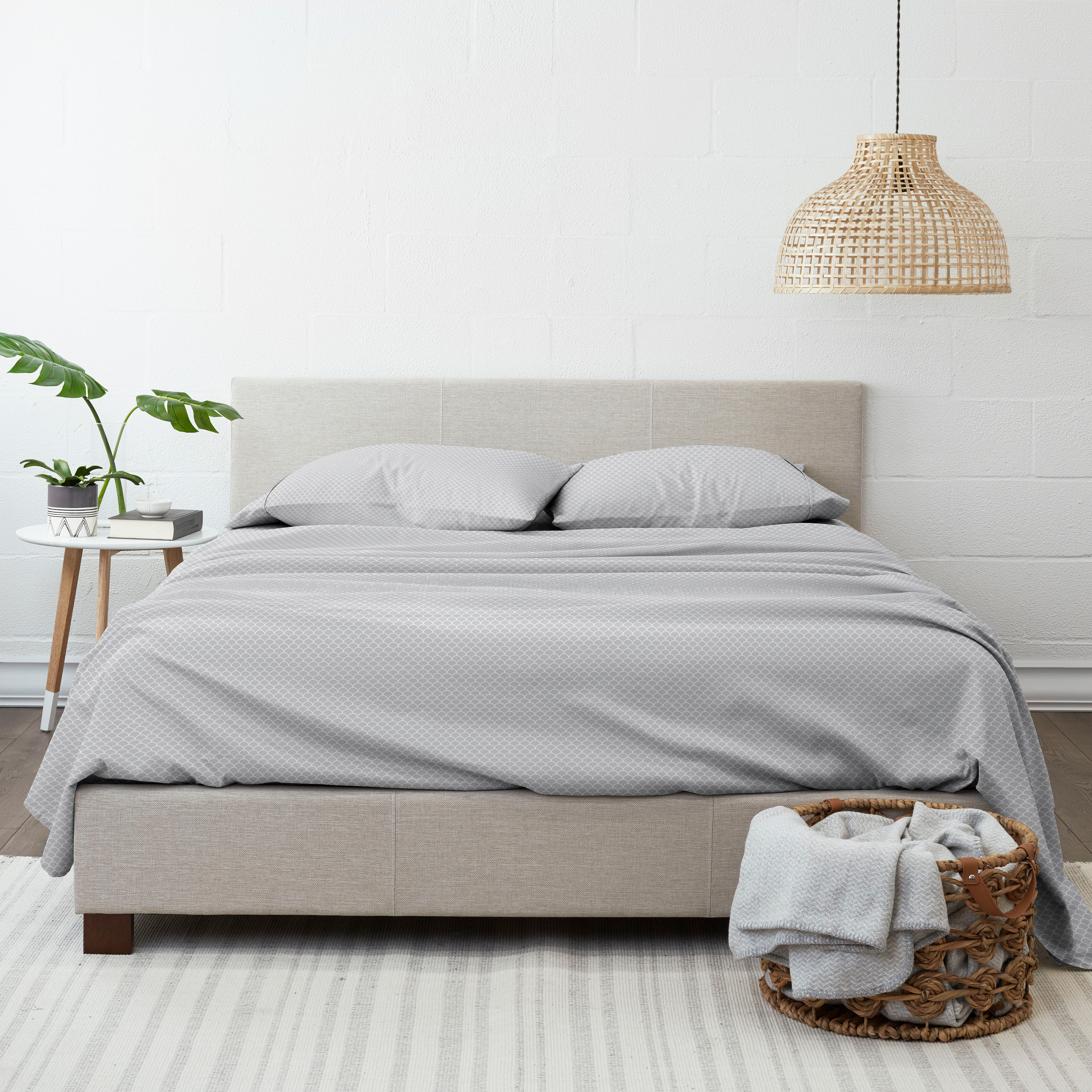 Linen Market Double-Brushed Patterned Microfiber King Sheet Set 4 Piece – Oeko-TEX Certified Ultra Soft & Wrinkle-Free - 16" Deep Pocket Sheets - Easy Care King Size - Scallops Sage