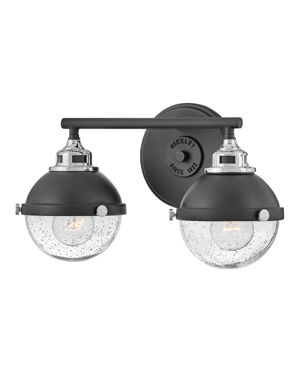 Fletcher Black Chrome 2-Light Outdoor Vanity Sconce with Clear Seedy Glass