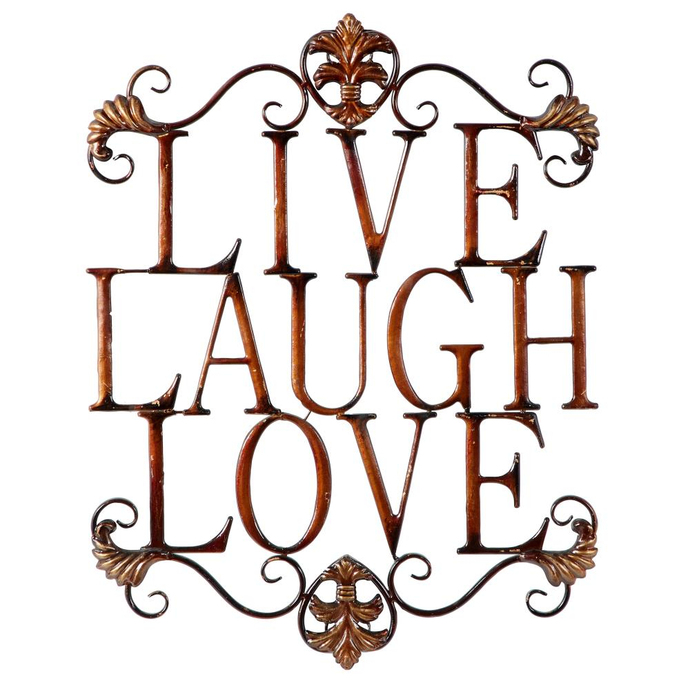 Deco 79 Metal Sign Live Love Laugh Wall Decor with Scrollwork, 21" x 1" x 28", Brown