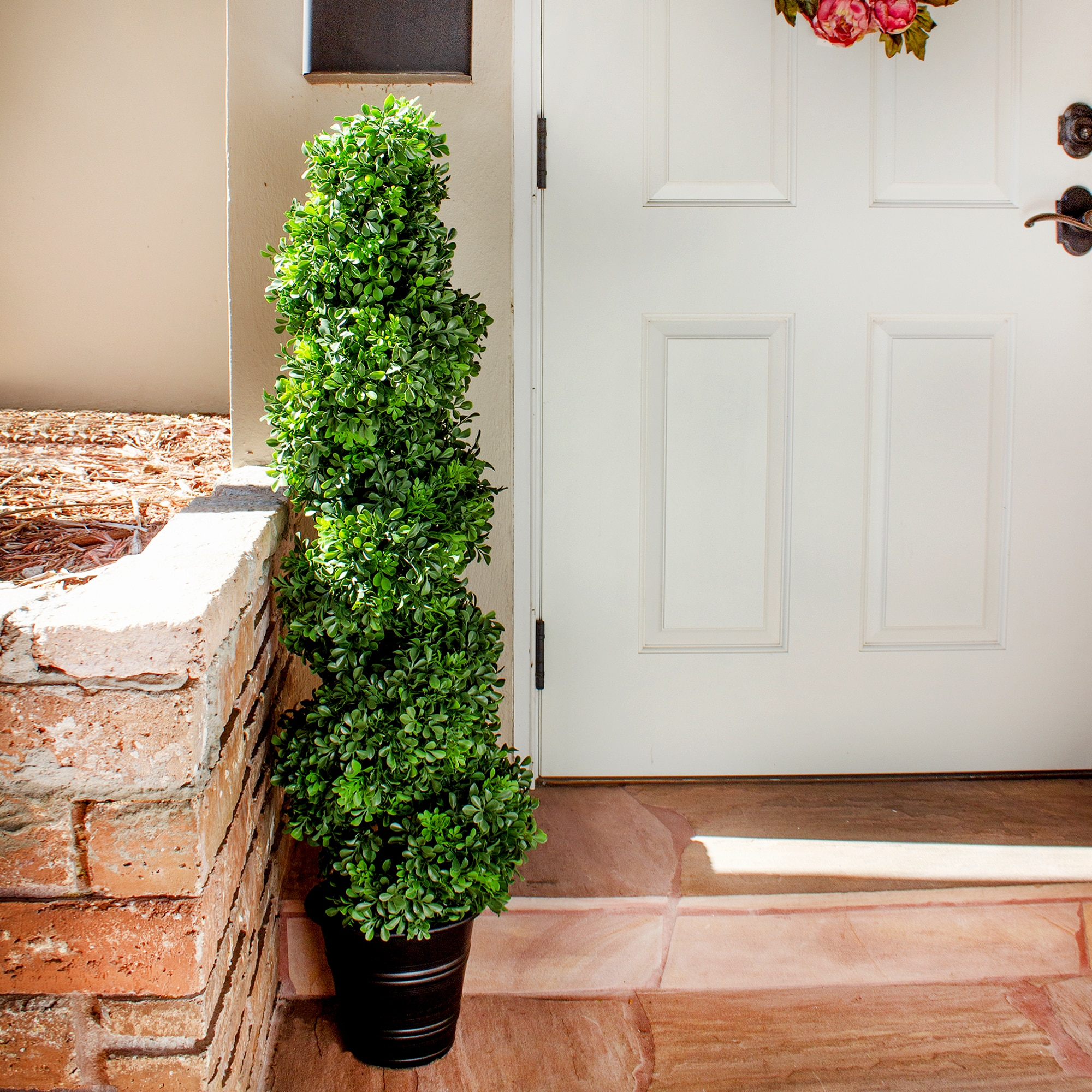 Nearly Natural Green Boxwood Spiral Artificial Topiary with Planter, Indoor/Outdoor
