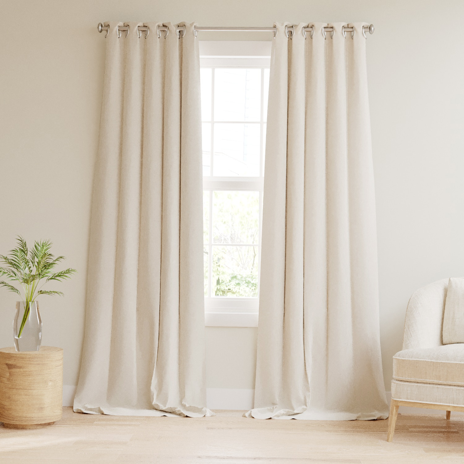 Noble Linens Ivory Linen Blend Energy Saving Grommet Curtain Panel, 50" x 84" 2 Panels