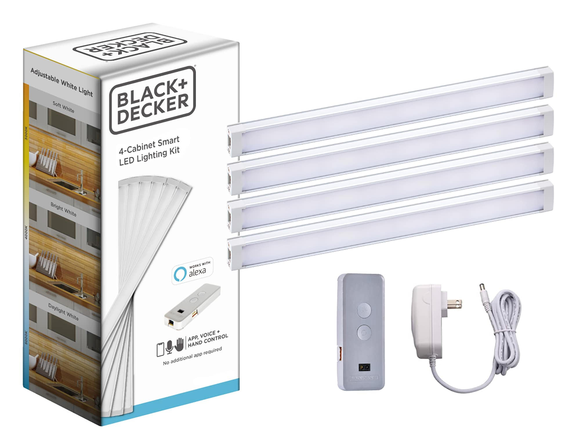 BLACK+DECKER Works with Alexa Smart Under Cabinet Lighting Kit, Adjustable LEDs, (4) 9" Bars - A Certified for Humans Device